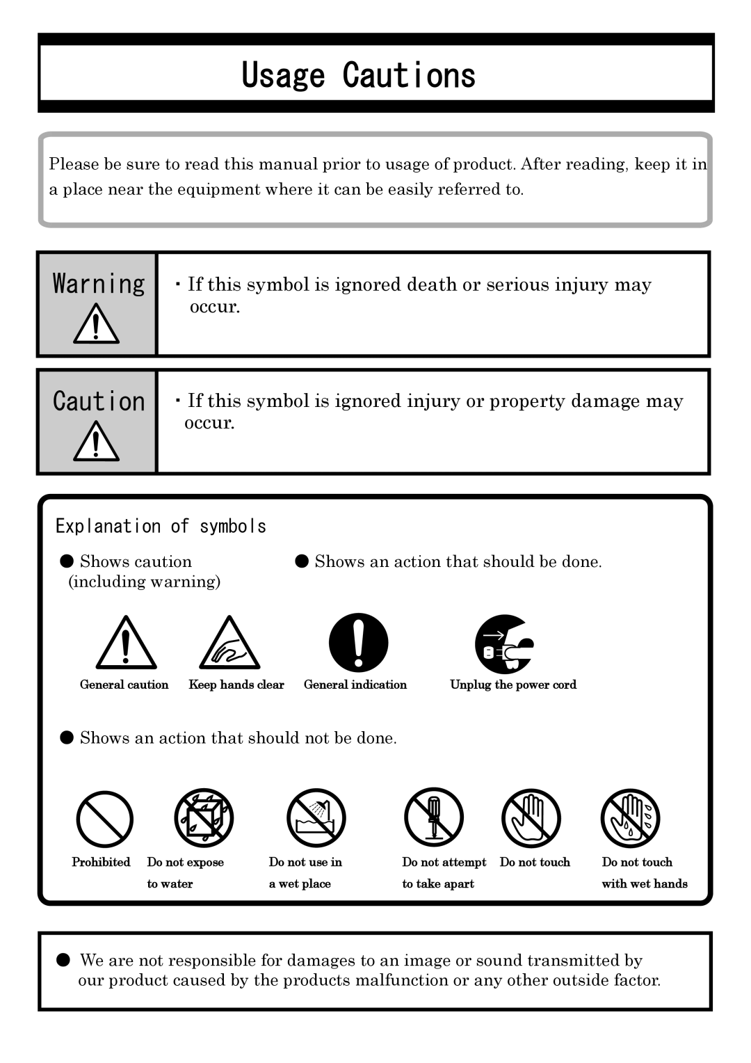 Kowa KE811CT instruction manual Usage Cautions 