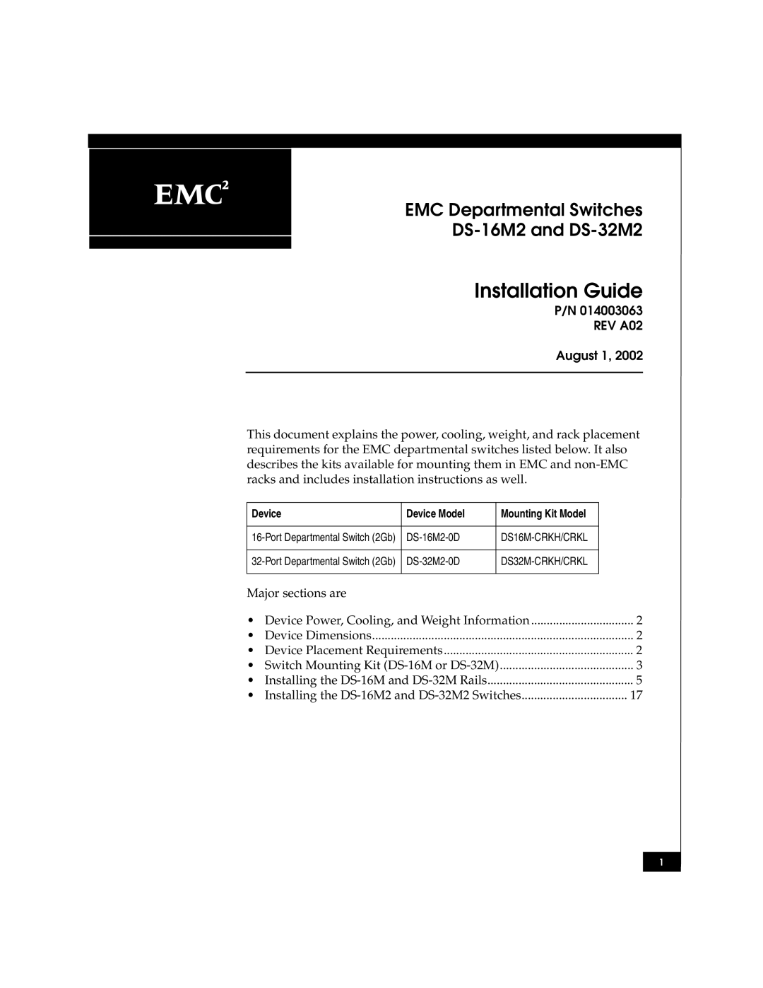 Kraftware Corporation installation instructions Installation Guide, EMC Departmental Switches DS-16M2 and DS-32M2 