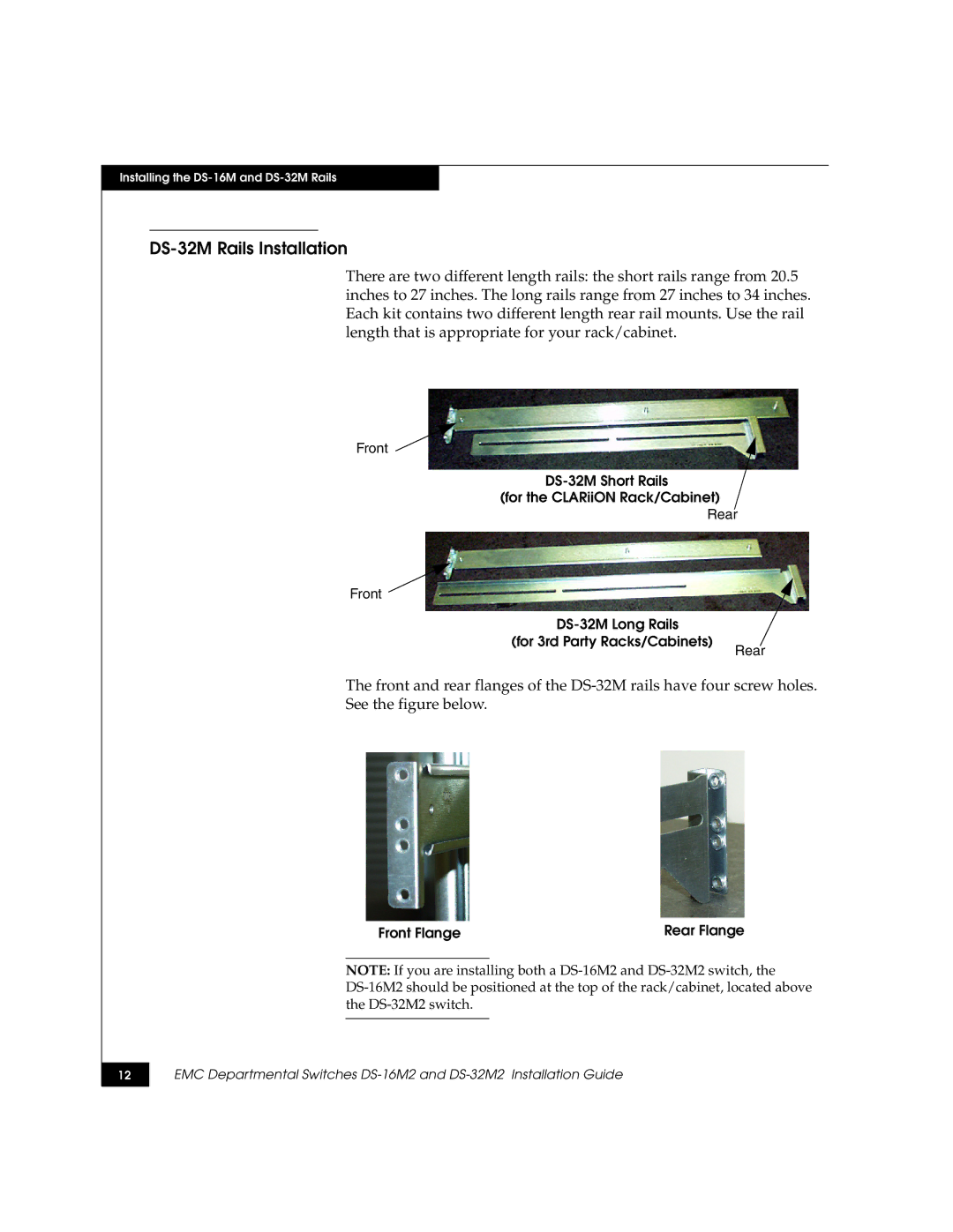 Kraftware Corporation DS-16M2, DS-32M2 installation instructions DS-32M Rails Installation, Front Flange Rear Flange 