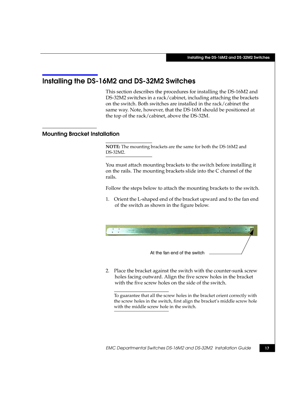 Kraftware Corporation Installing the DS-16M2 and DS-32M2 Switches, Mounting Bracket Installation 