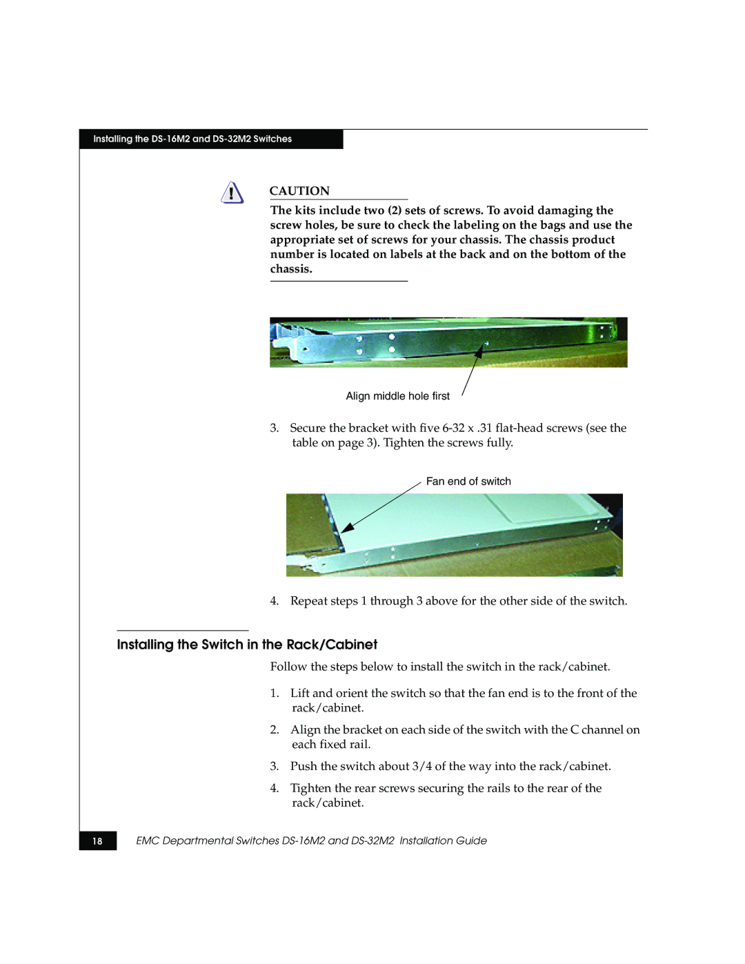 Kraftware Corporation DS-16M2, DS-32M2 installation instructions Installing the Switch in the Rack/Cabinet 