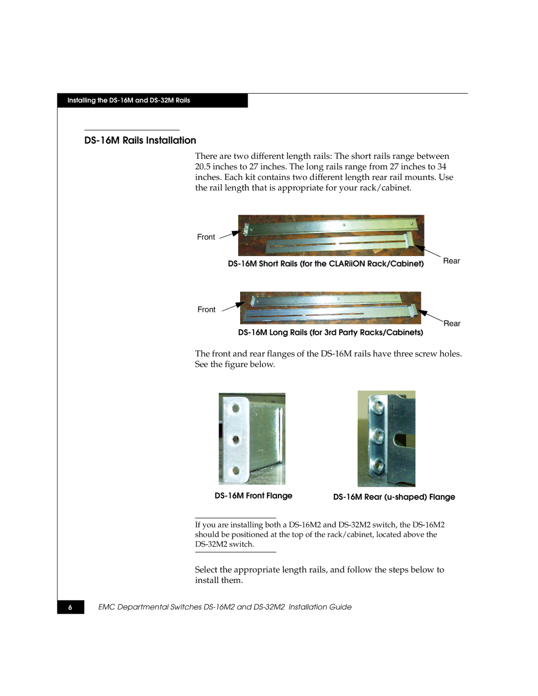 Kraftware Corporation DS-16M2, DS-32M2 DS-16M Rails Installation, DS-16M Front Flange DS-16M Rear u-shaped Flange 