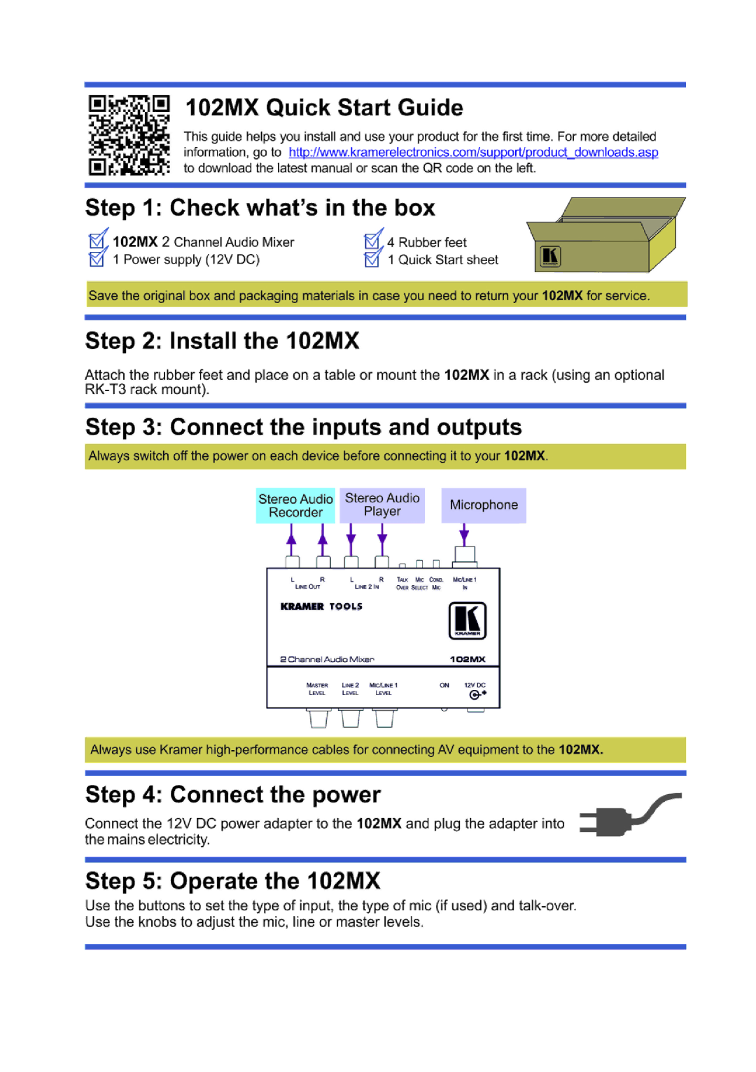 Kramer Electronics 102 mx user manual 