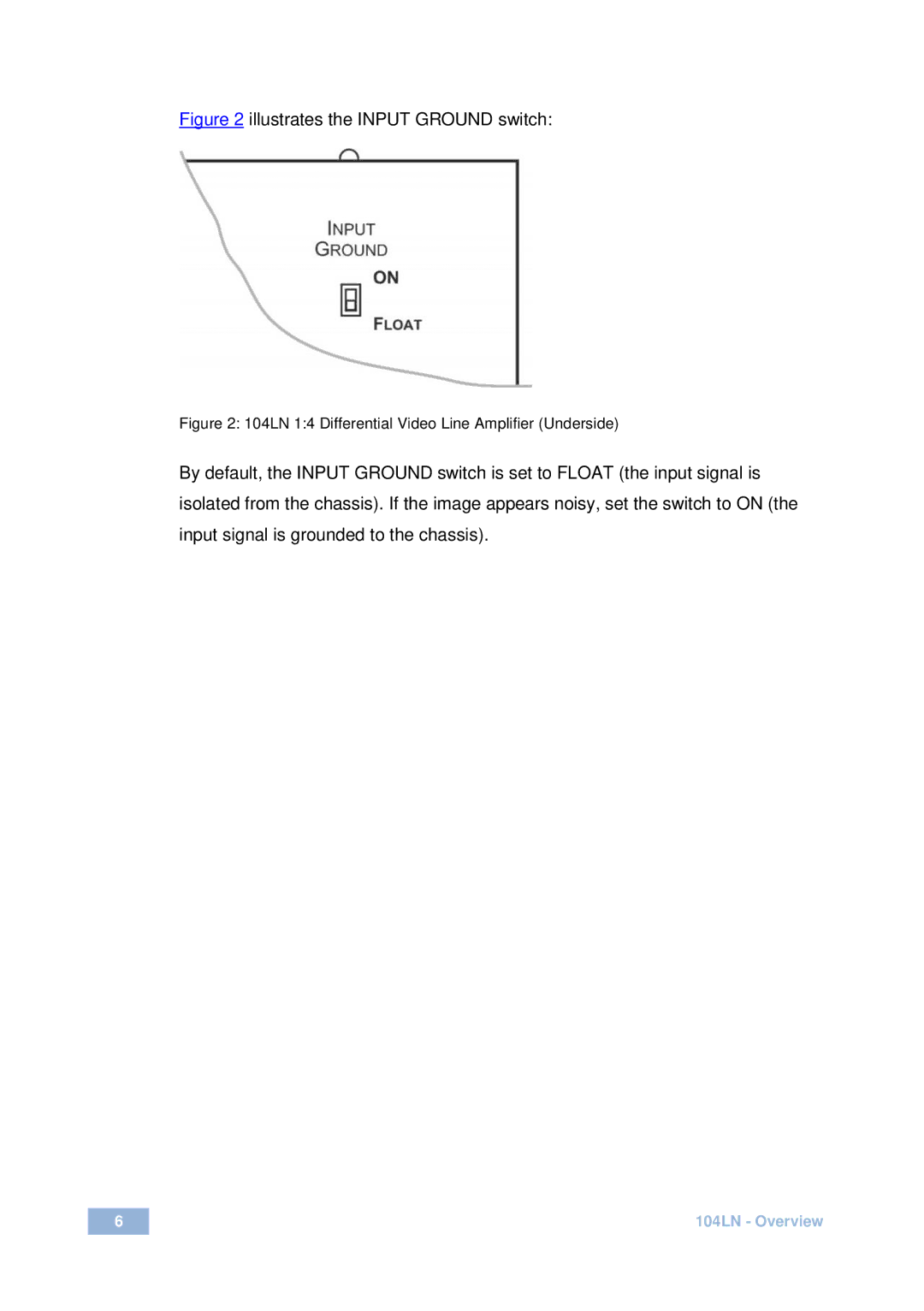 Kramer Electronics 104LN user manual Illustrates the Input Ground switch 