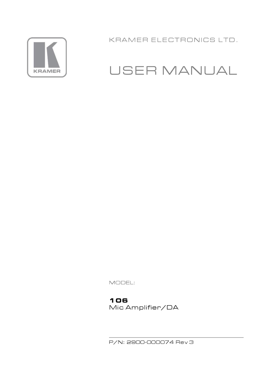 Kramer Electronics 106 user manual 