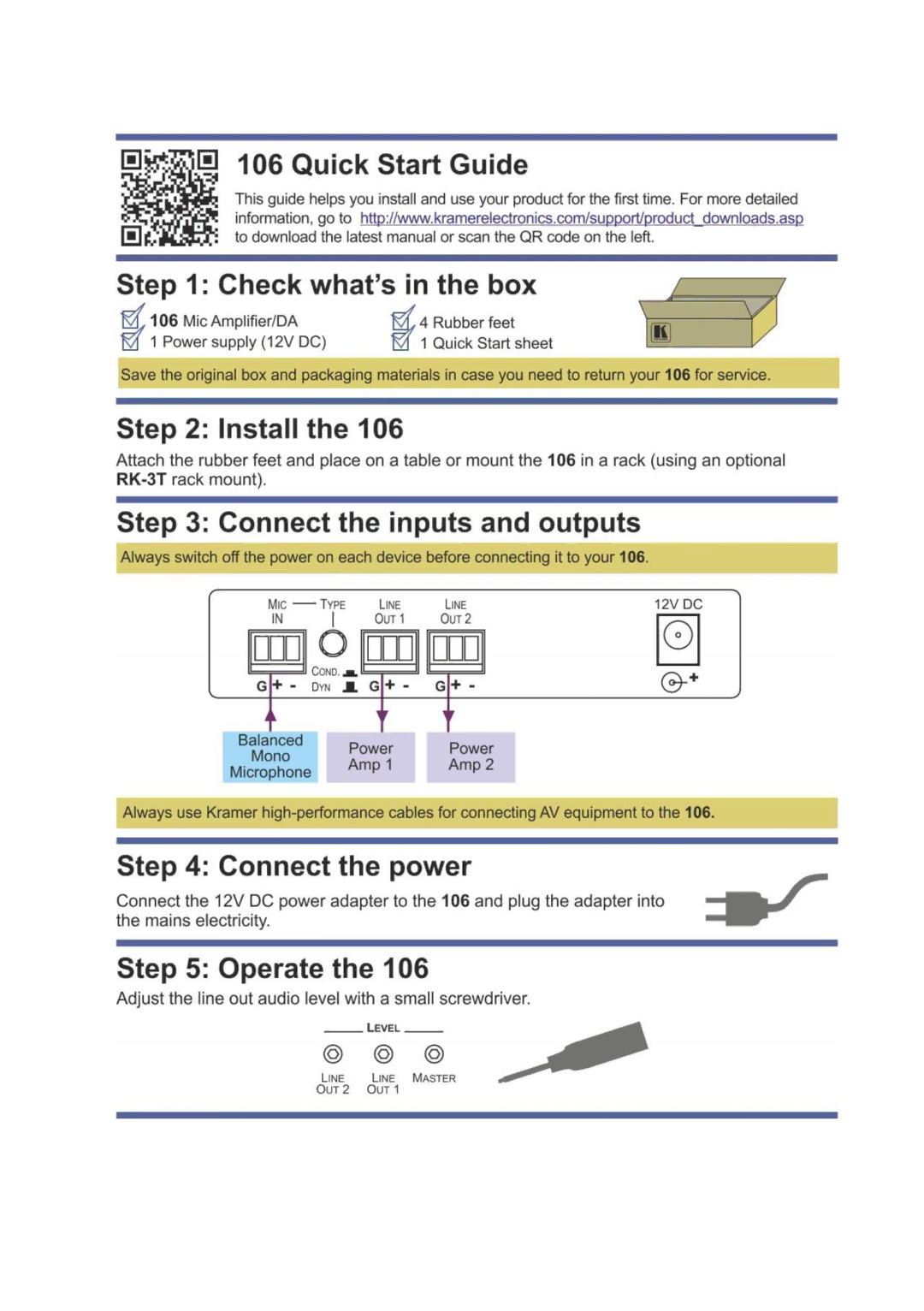 Kramer Electronics 106 user manual 