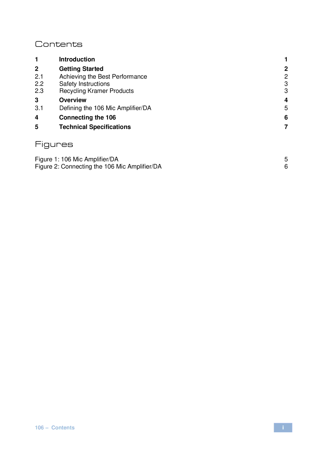 Kramer Electronics 106 user manual Figures 