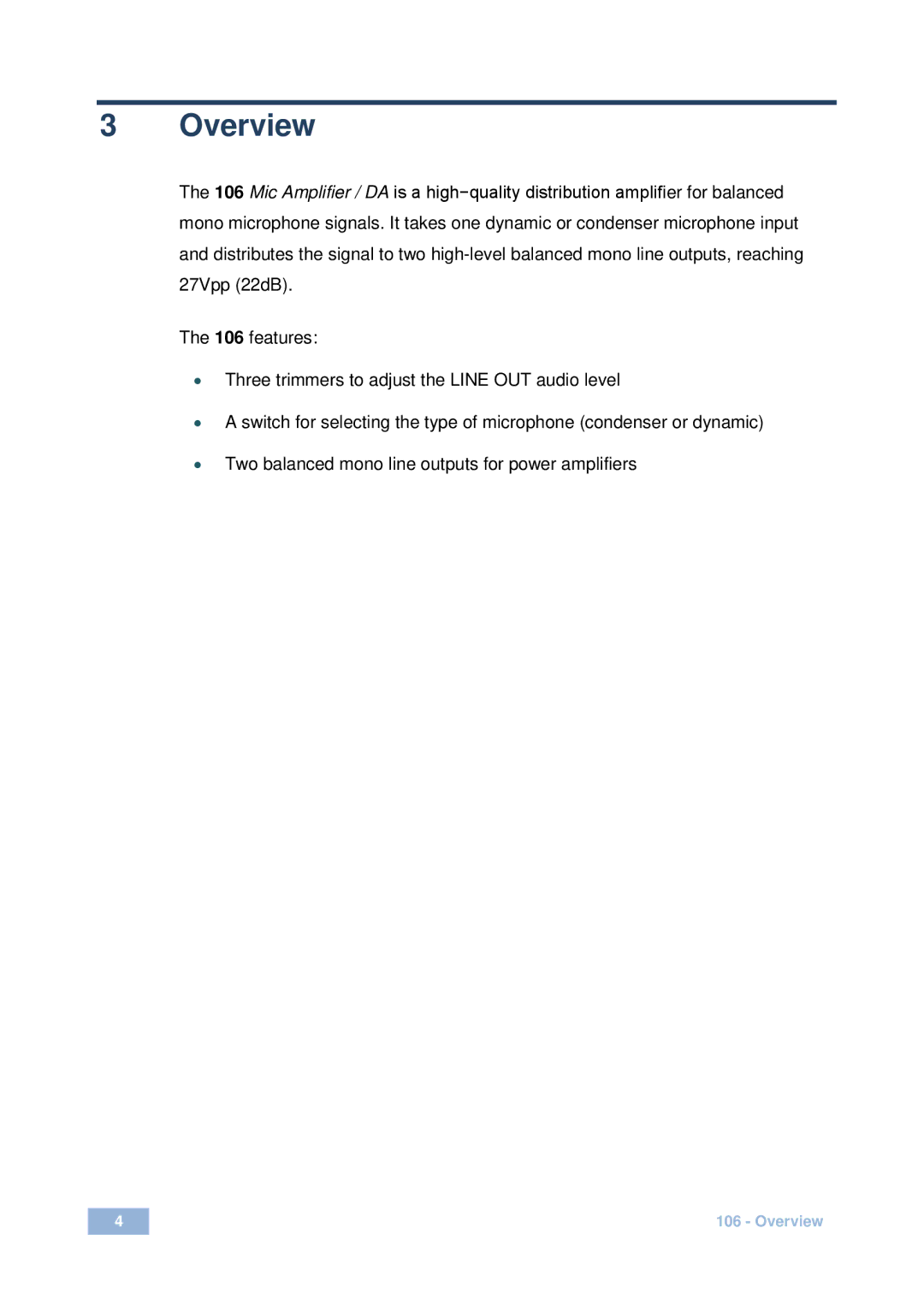 Kramer Electronics 106 user manual Overview 