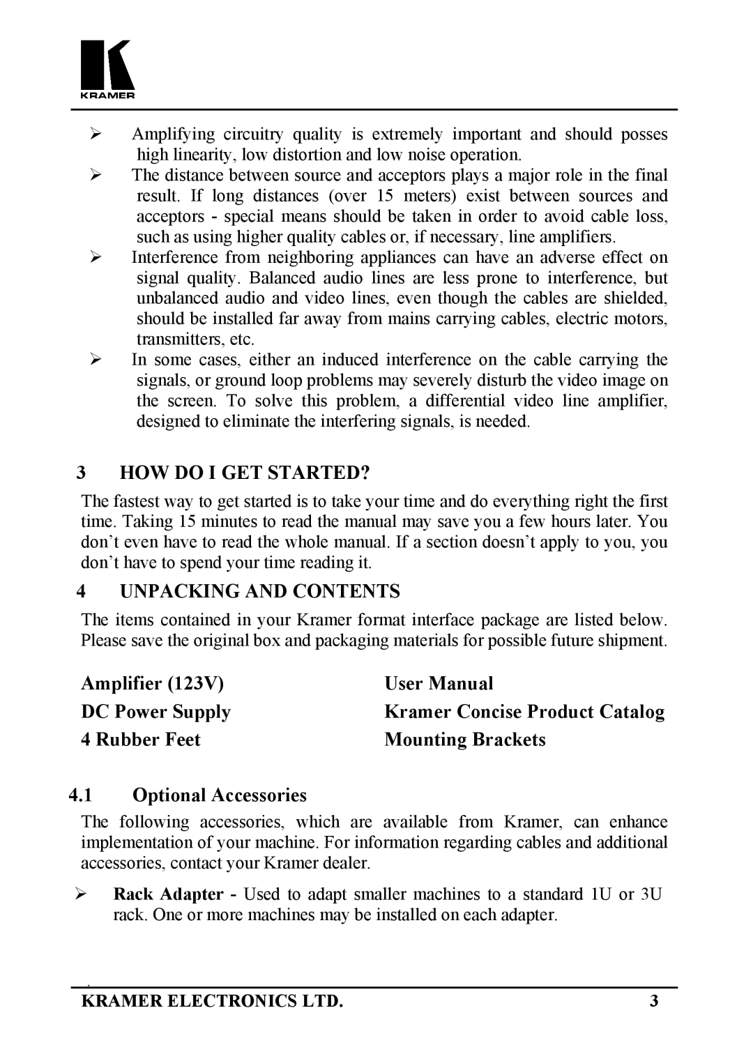 Kramer Electronics 123V user manual HOW do I GET STARTED?, Unpacking and Contents 