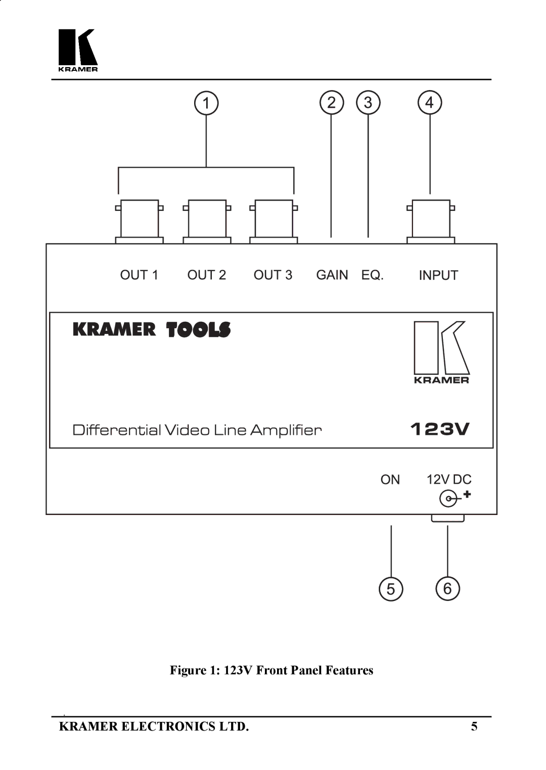 Kramer Electronics user manual 123V Front Panel Features 