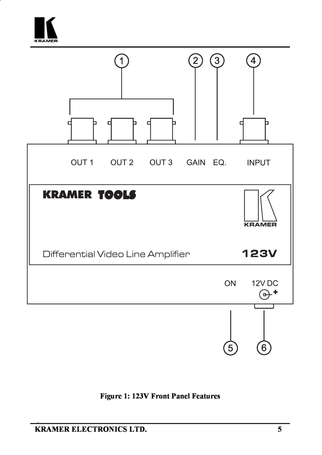 Kramer Electronics user manual 123V Front Panel Features 