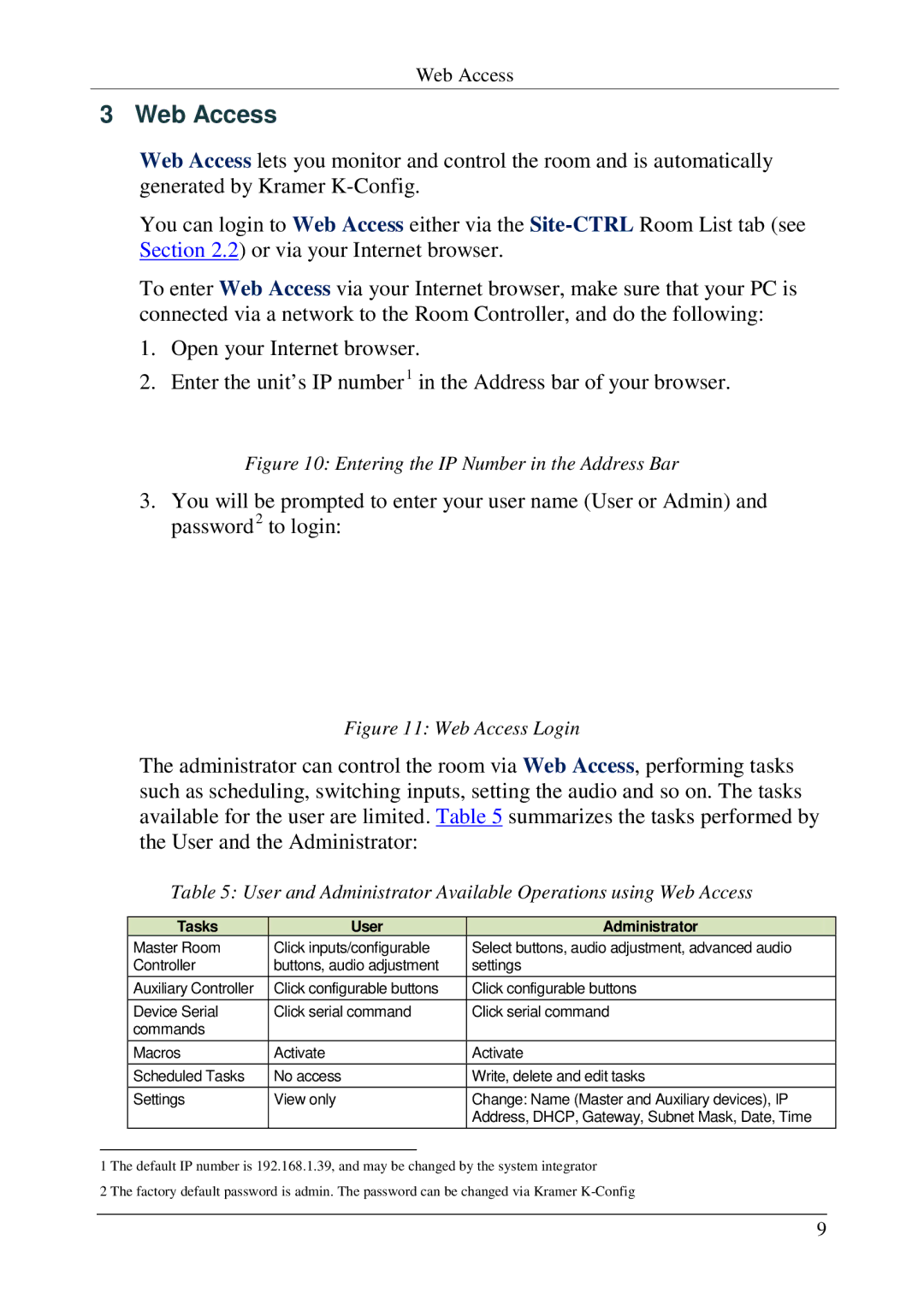 Kramer Electronics 1.9.2902, Software Version 1.9. 2902 manual Web Access 