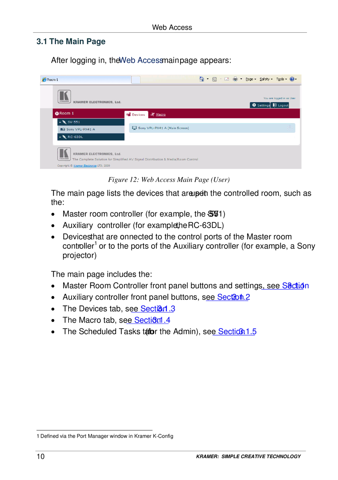 Kramer Electronics Software Version 1.9. 2902, 1.9.2902 manual Web Access Main Page User 