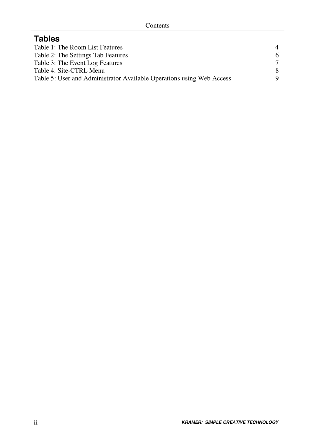 Kramer Electronics Software Version 1.9. 2902, 1.9.2902 manual Tables 