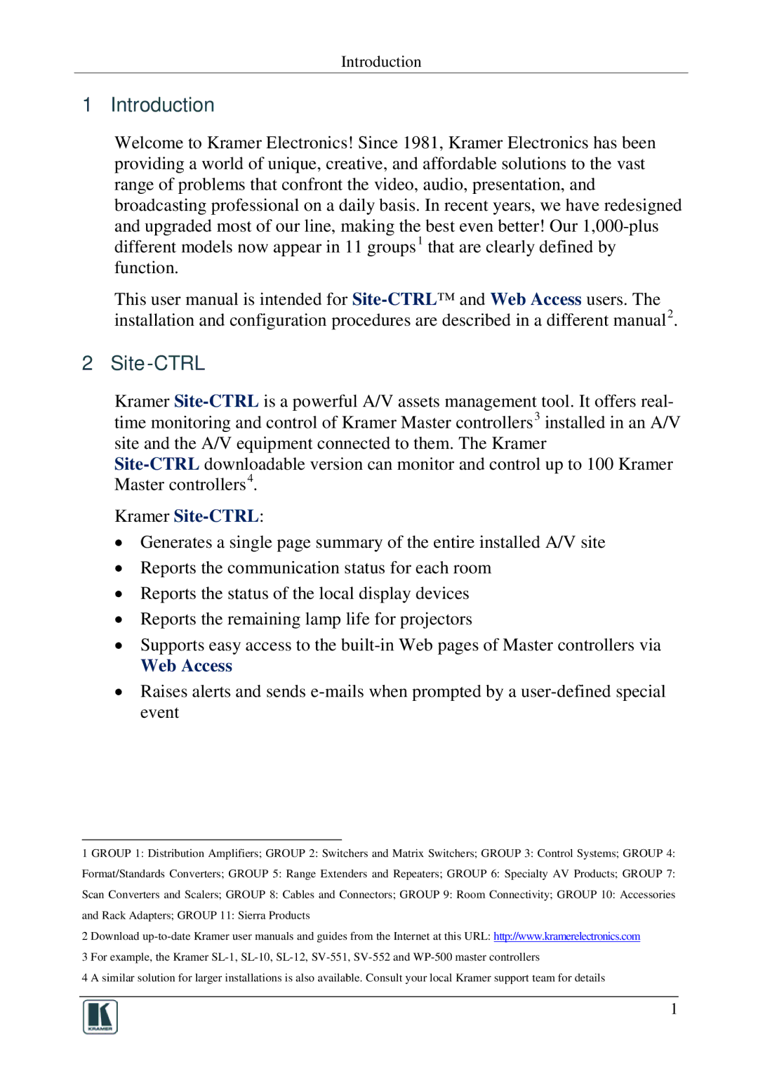 Kramer Electronics 1.9.2902, Software Version 1.9. 2902 manual Introduction 