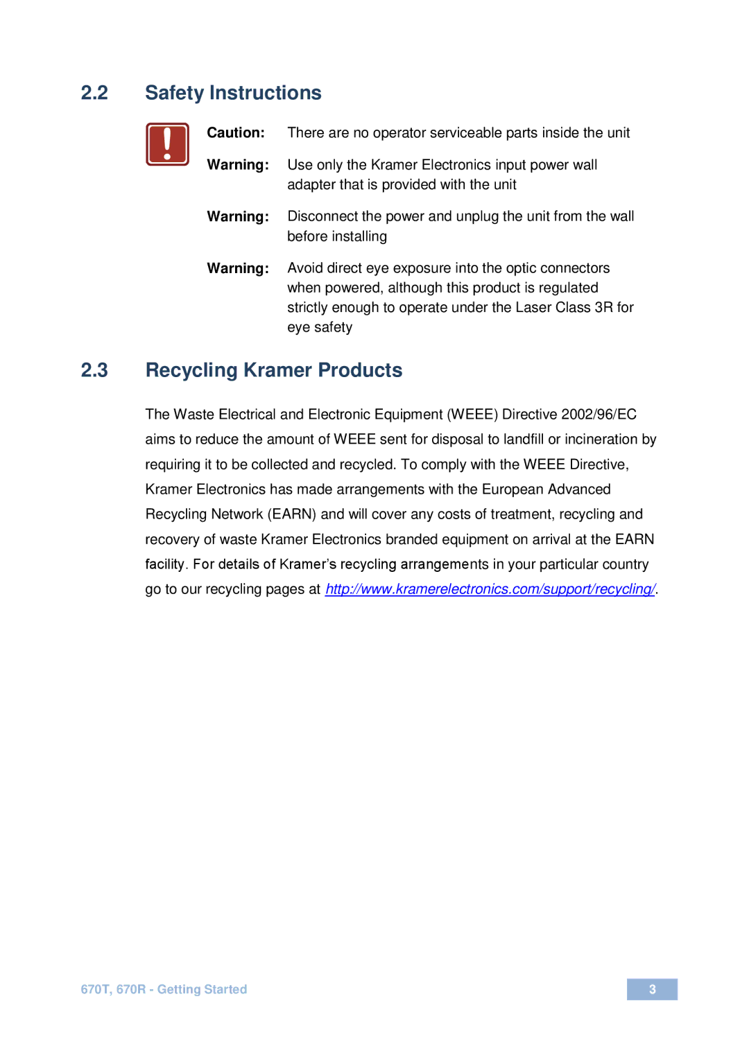 Kramer Electronics 2900-000483 user manual Safety Instructions, Recycling Kramer Products 