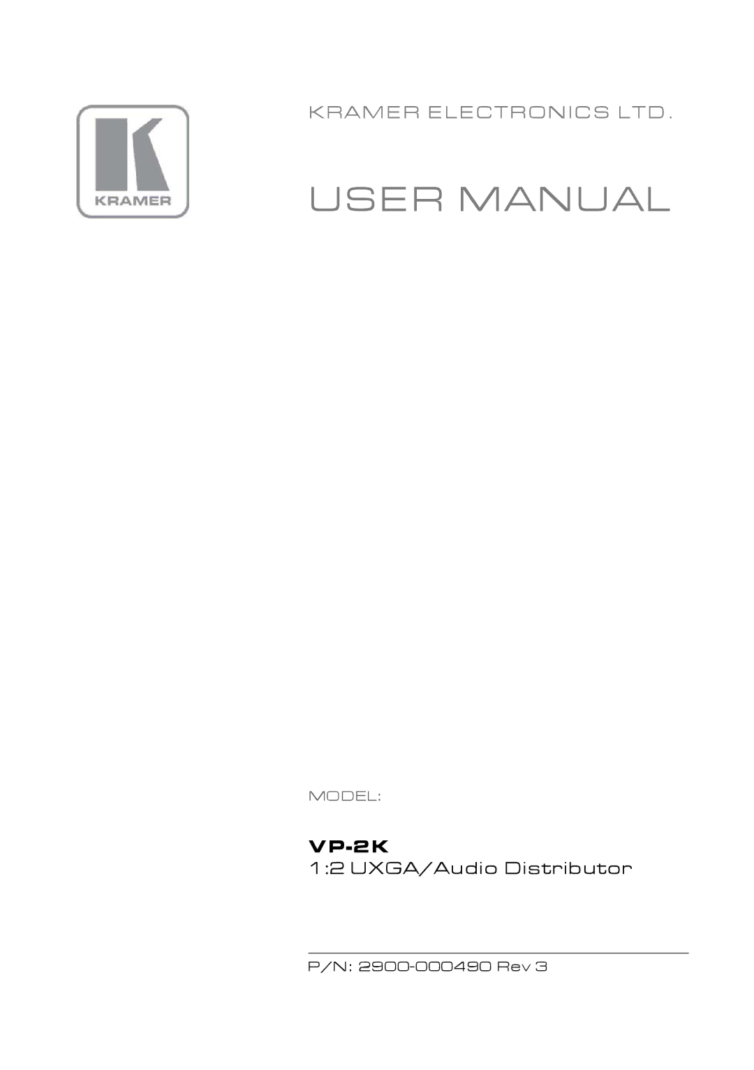 Kramer Electronics 2900-000490 Rev 3 user manual VP-2K 