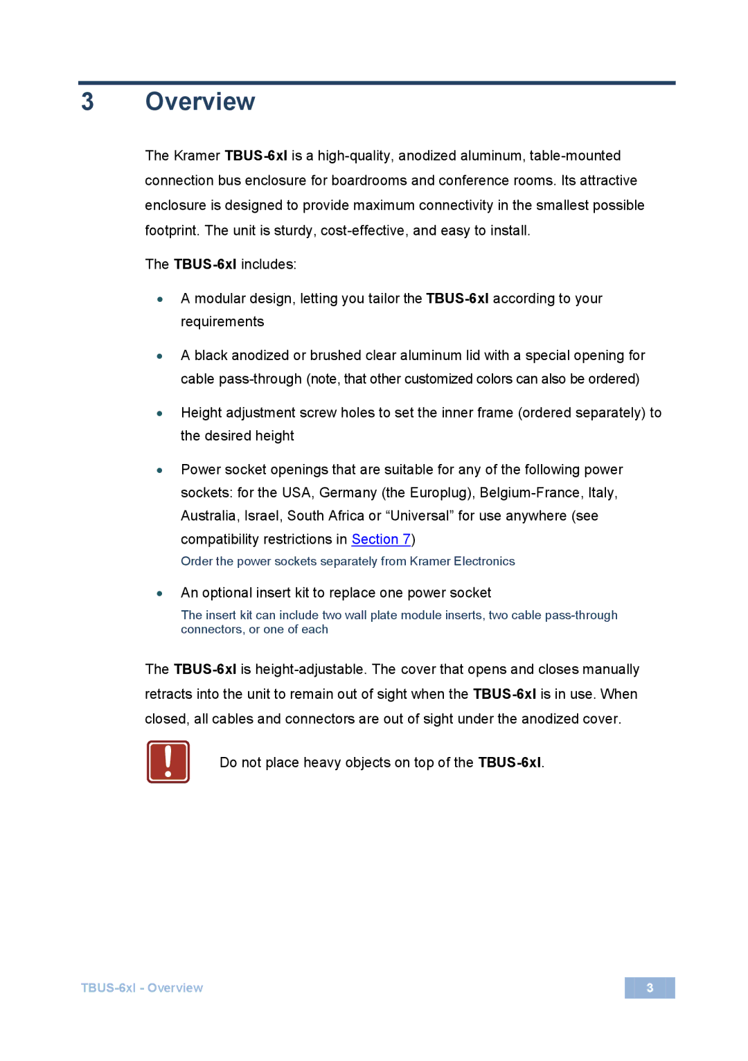 Kramer Electronics 2900-3000730 Rev 2 user manual Overview, An optional insert kit to replace one power socket 