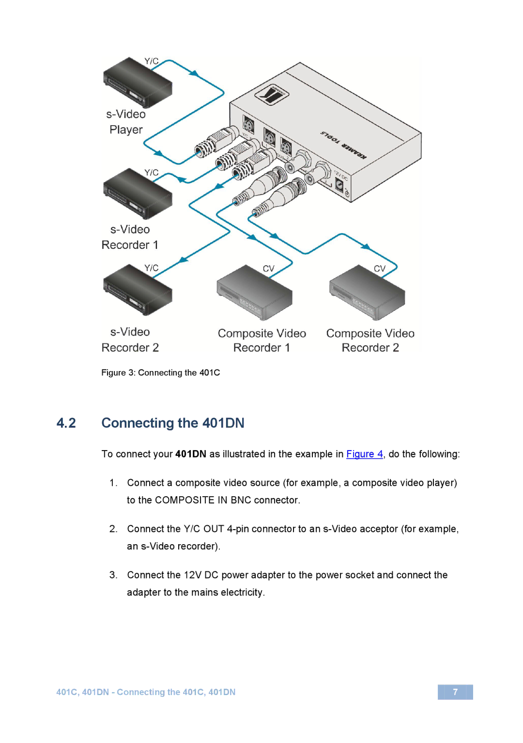 Kramer Electronics user manual Connecting the 401DN, Connecting the 401C 