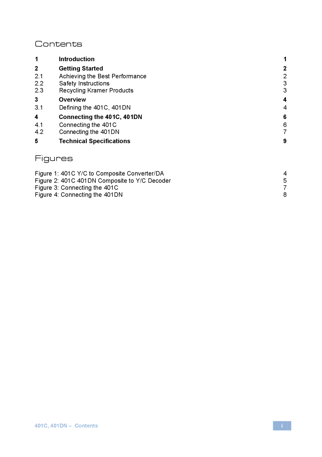 Kramer Electronics 401C user manual Figures 