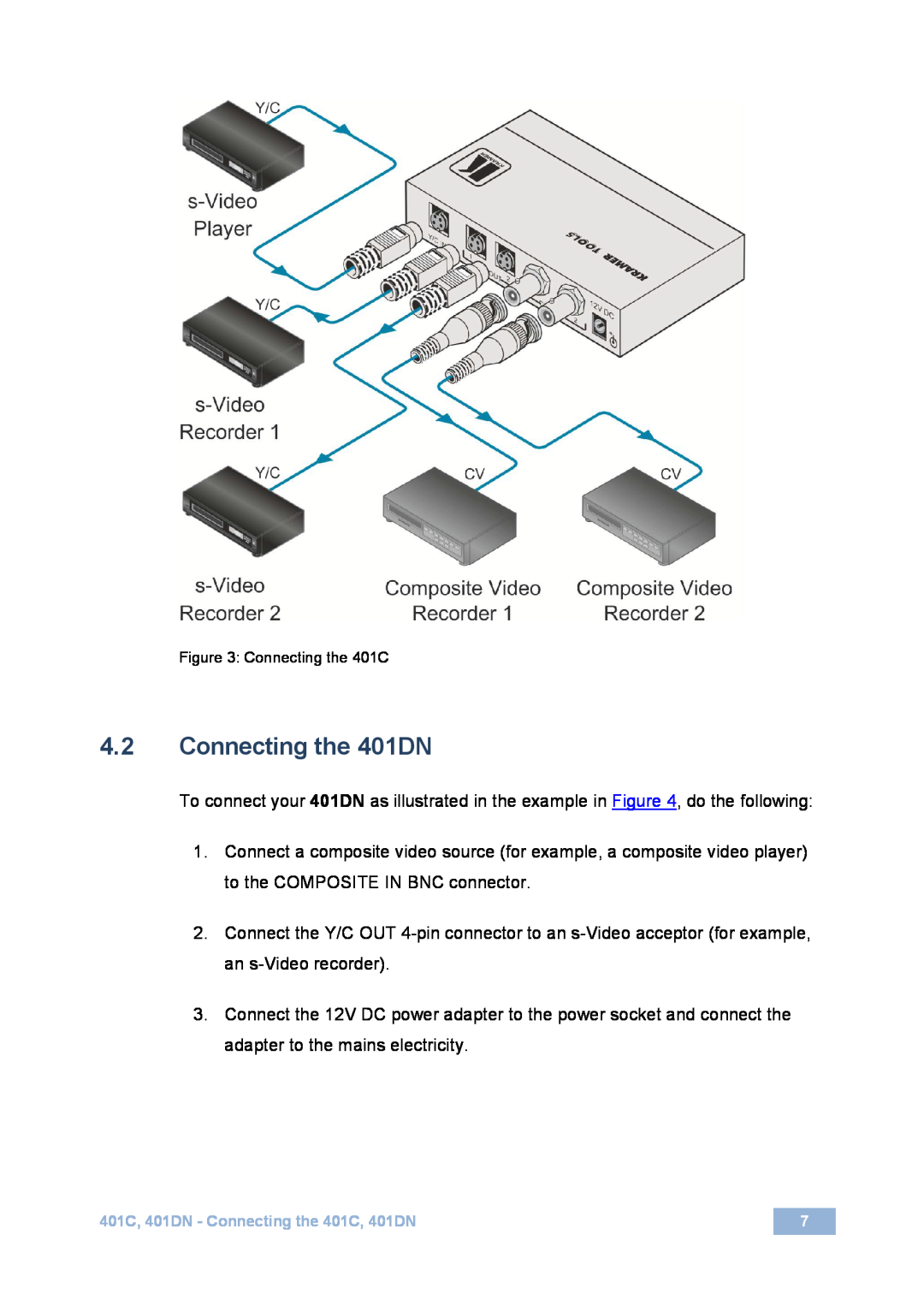 Kramer Electronics user manual 4.2Connecting the 401DN, Connecting the 401C 
