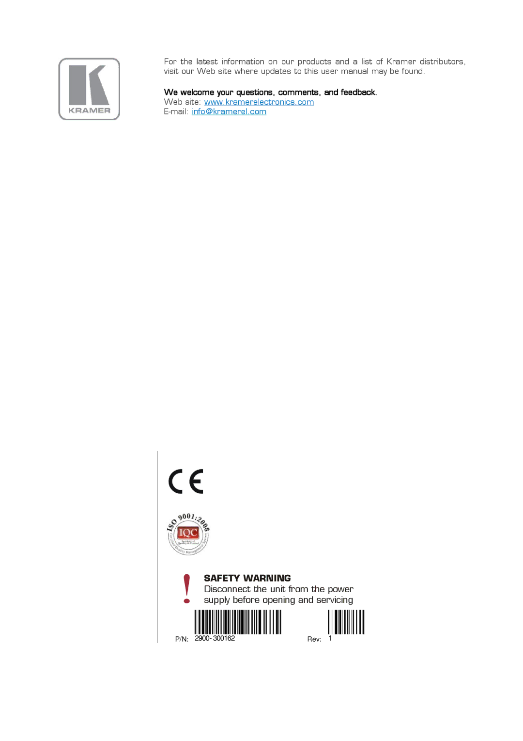 Kramer Electronics 4x1V user manual 2900 