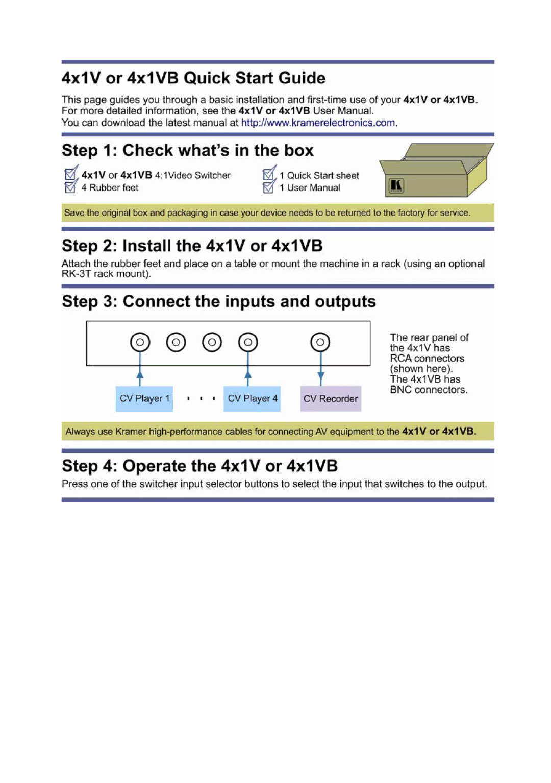 Kramer Electronics 4x1V user manual 