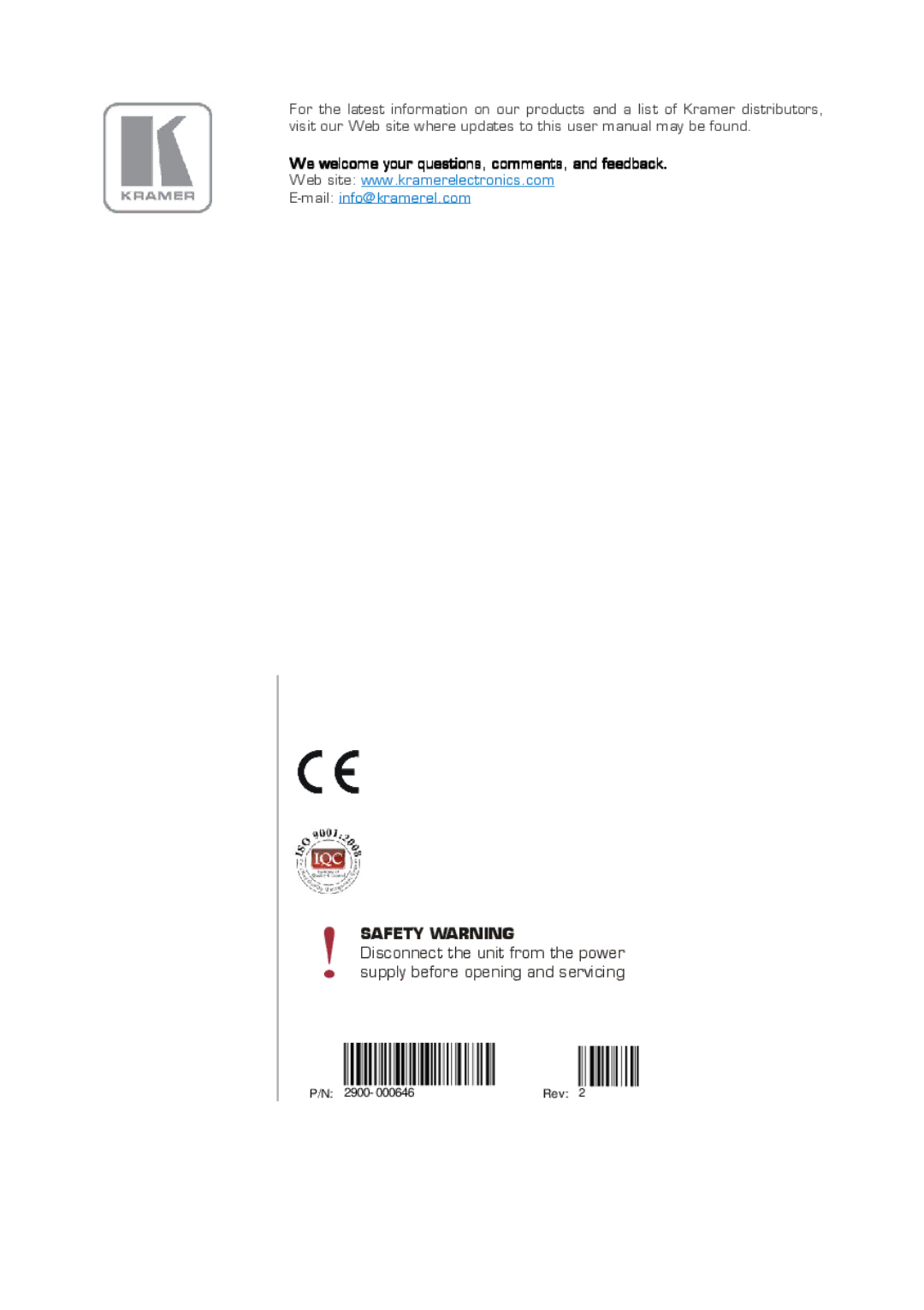 Kramer Electronics 602T user manual 2900 