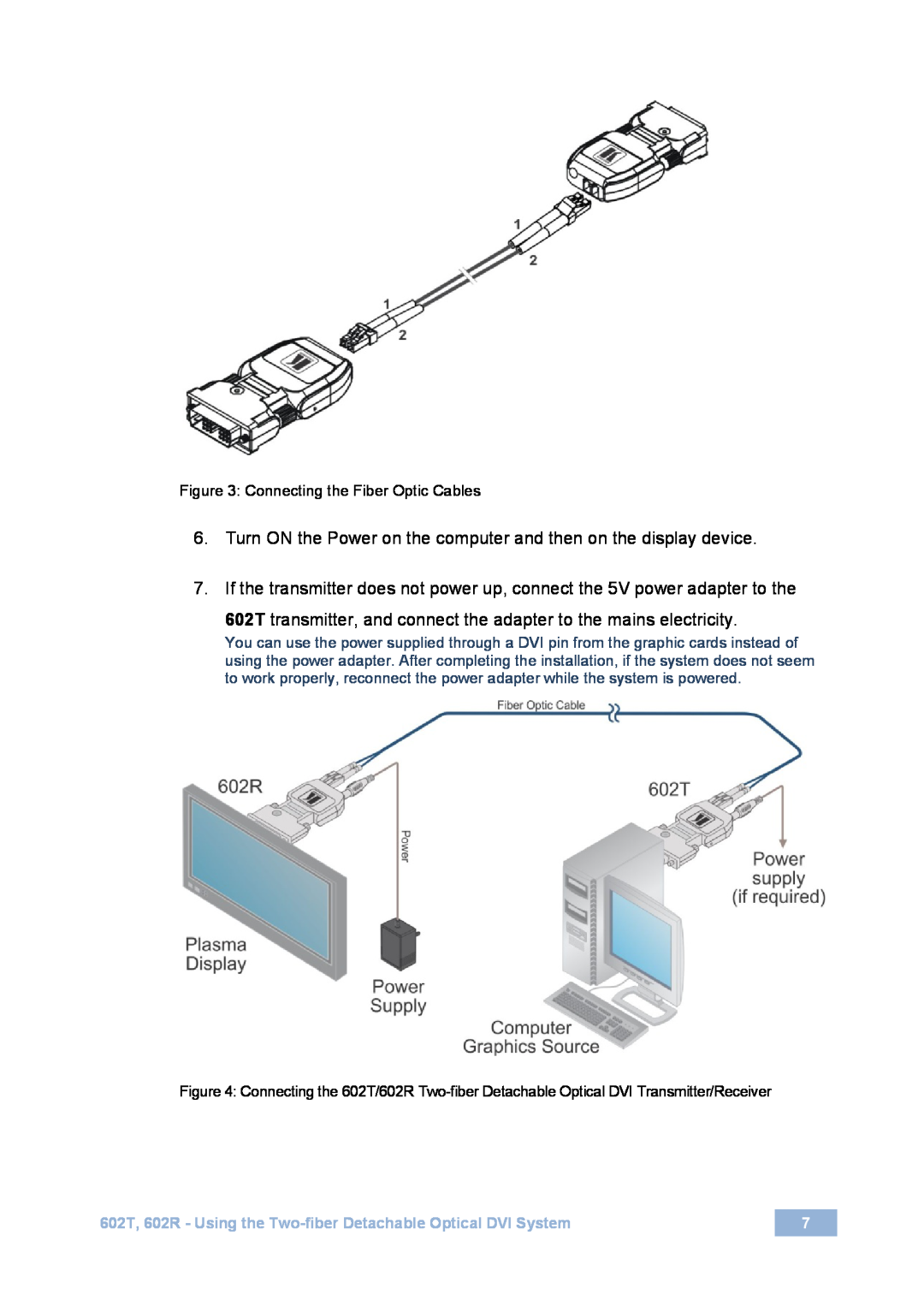 Kramer Electronics 602T user manual Connecting the Fiber Optic Cables 