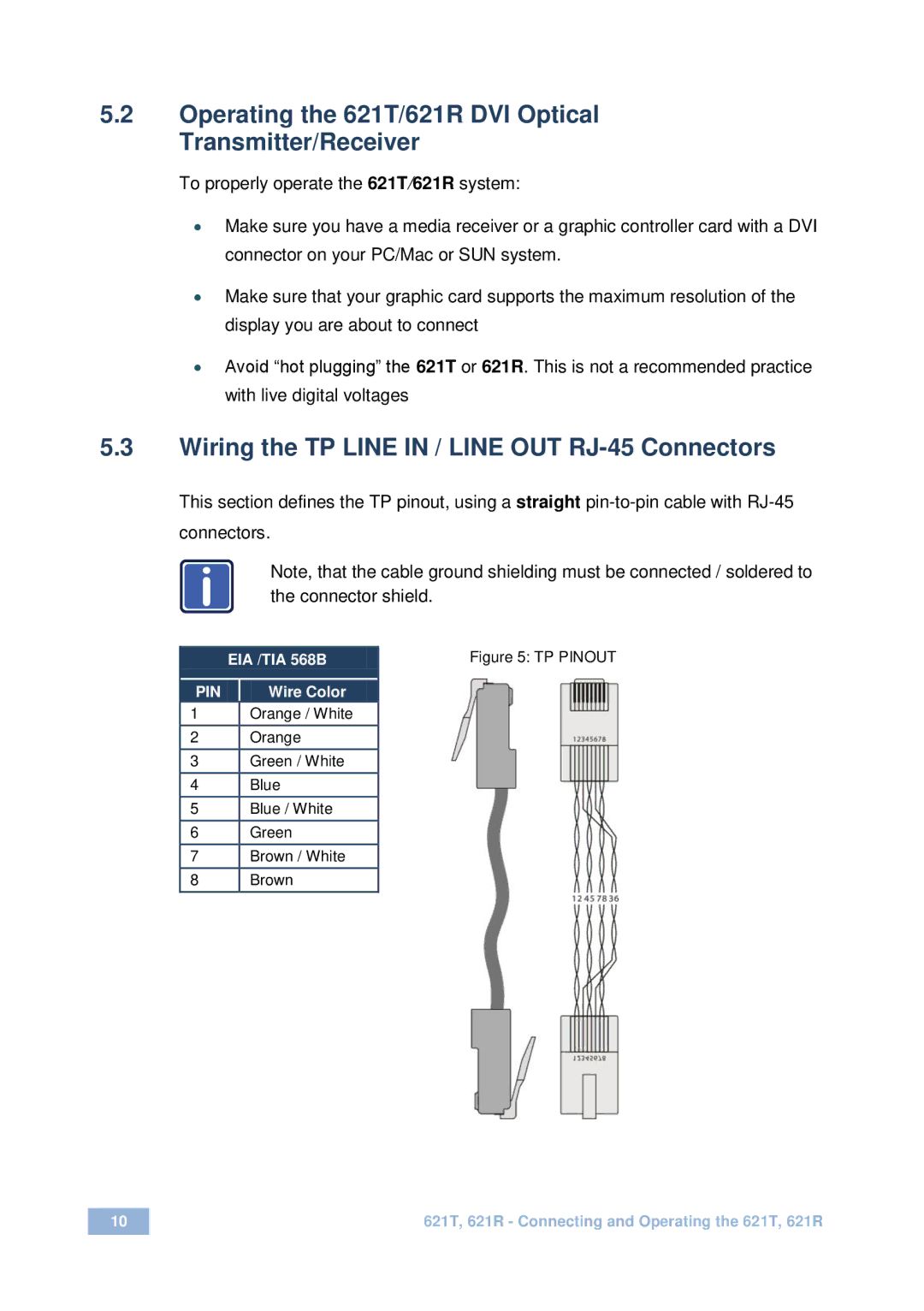 Kramer Electronics user manual Operating the 621T/621R DVI Optical Transmitter/Receiver, Wire Color 