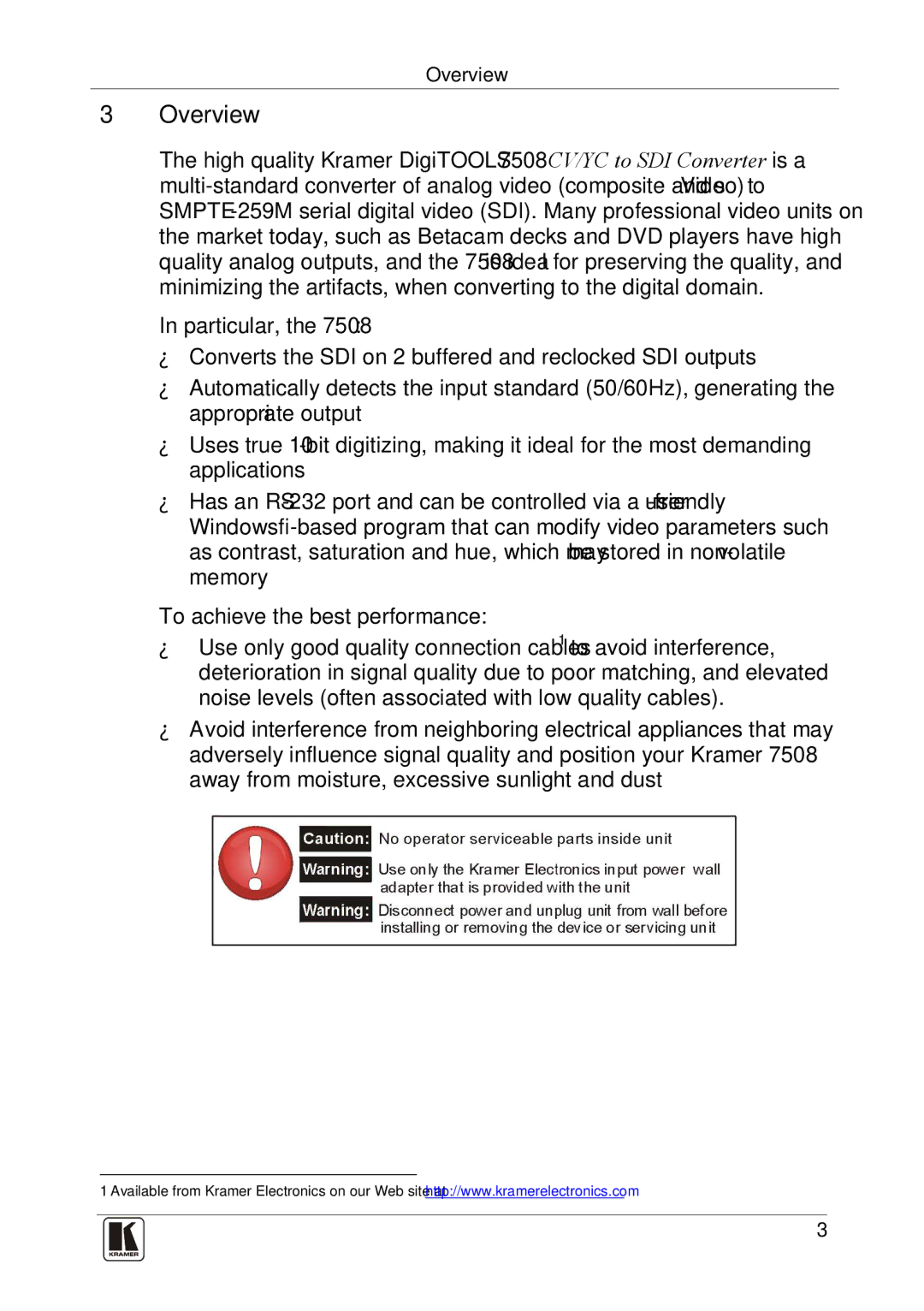 Kramer Electronics 7508 user manual Overview 