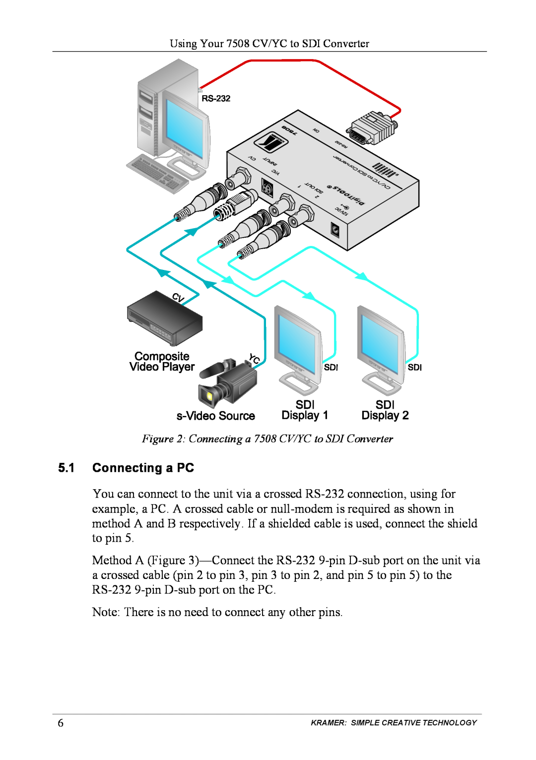Kramer Electronics 7508 user manual 5.1Connecting a PC 
