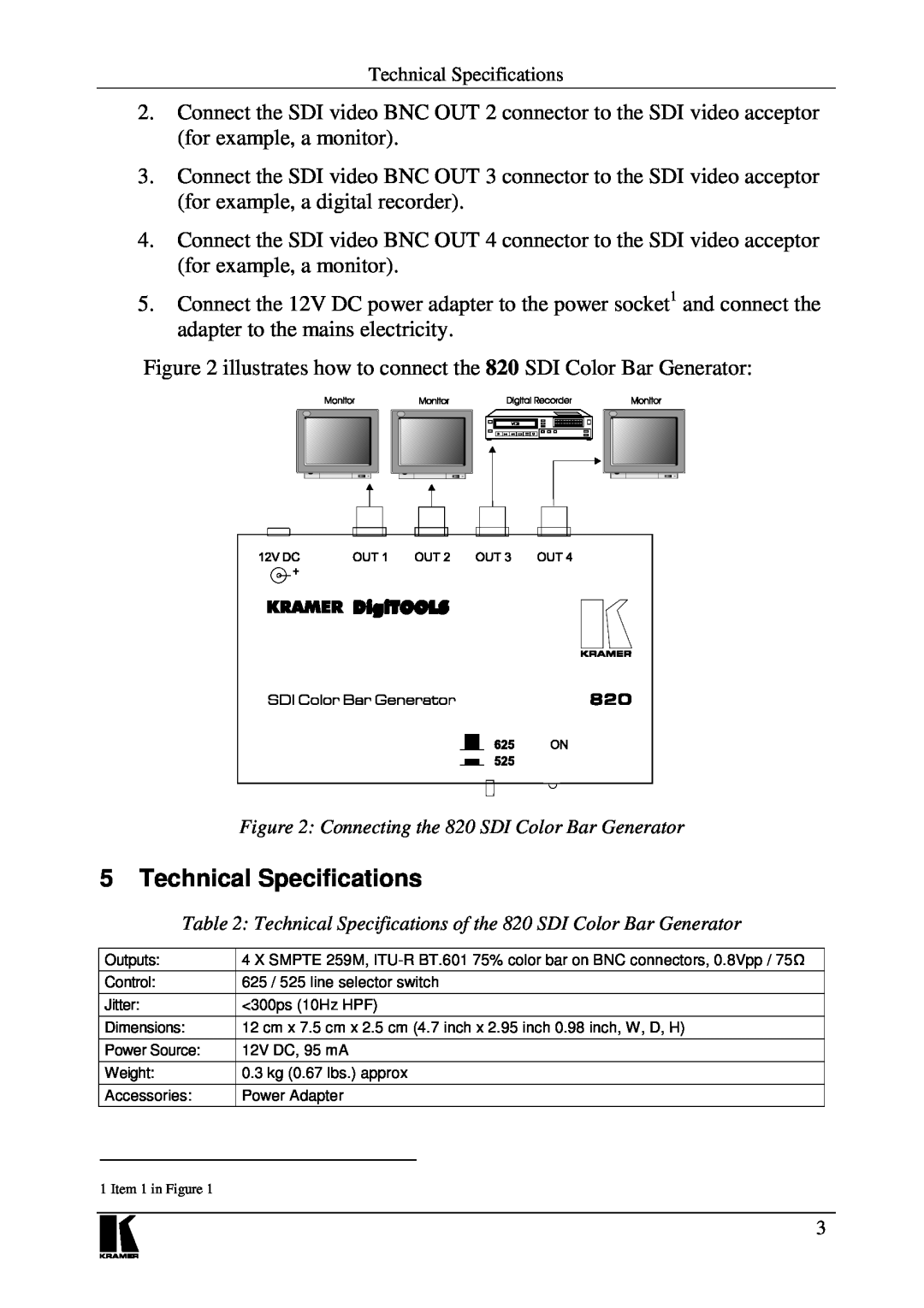Kramer Electronics 820 user manual Technical Specifications 