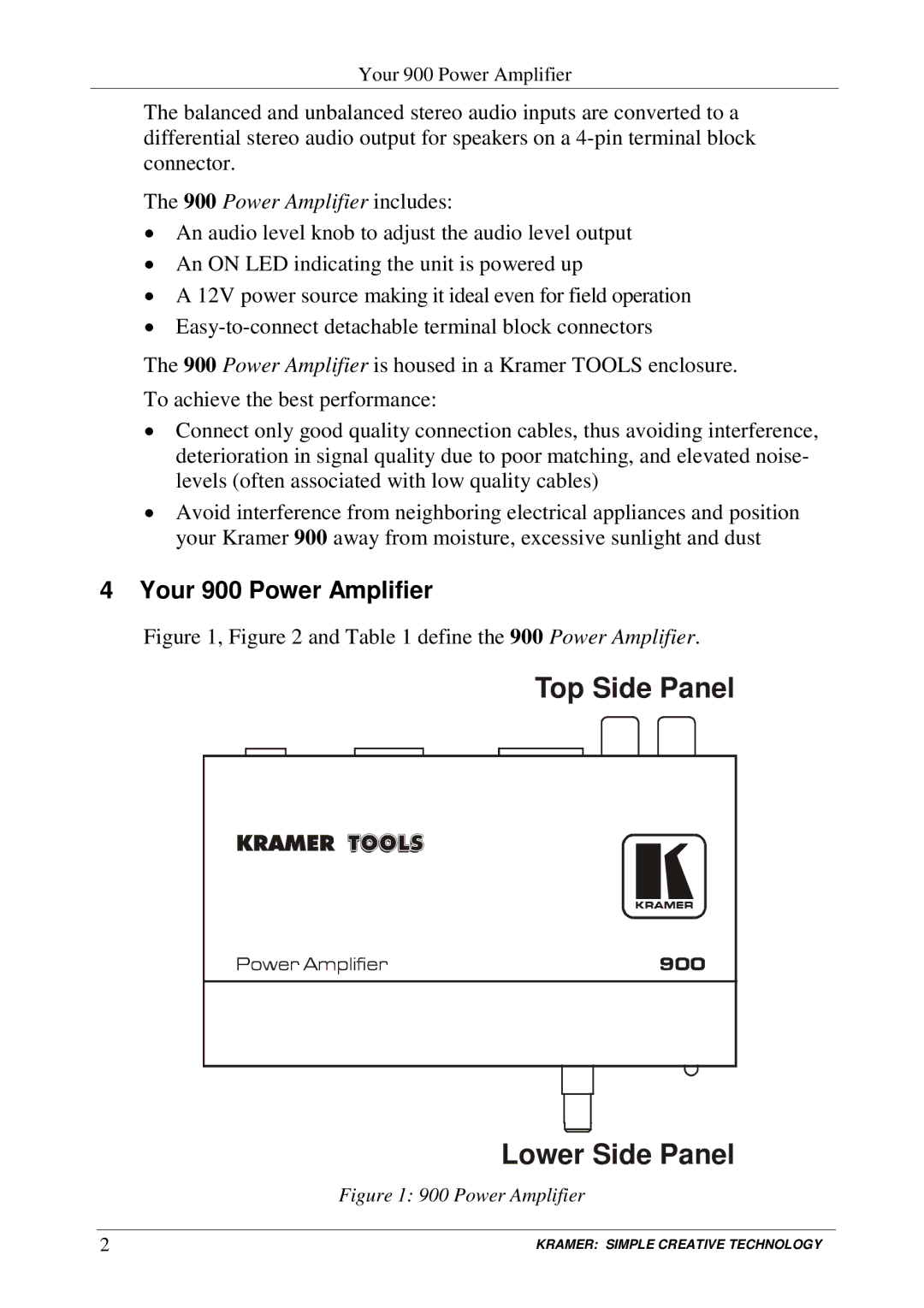 Kramer Electronics user manual Your 900 Power Amplifier, Power Amplifier includes 