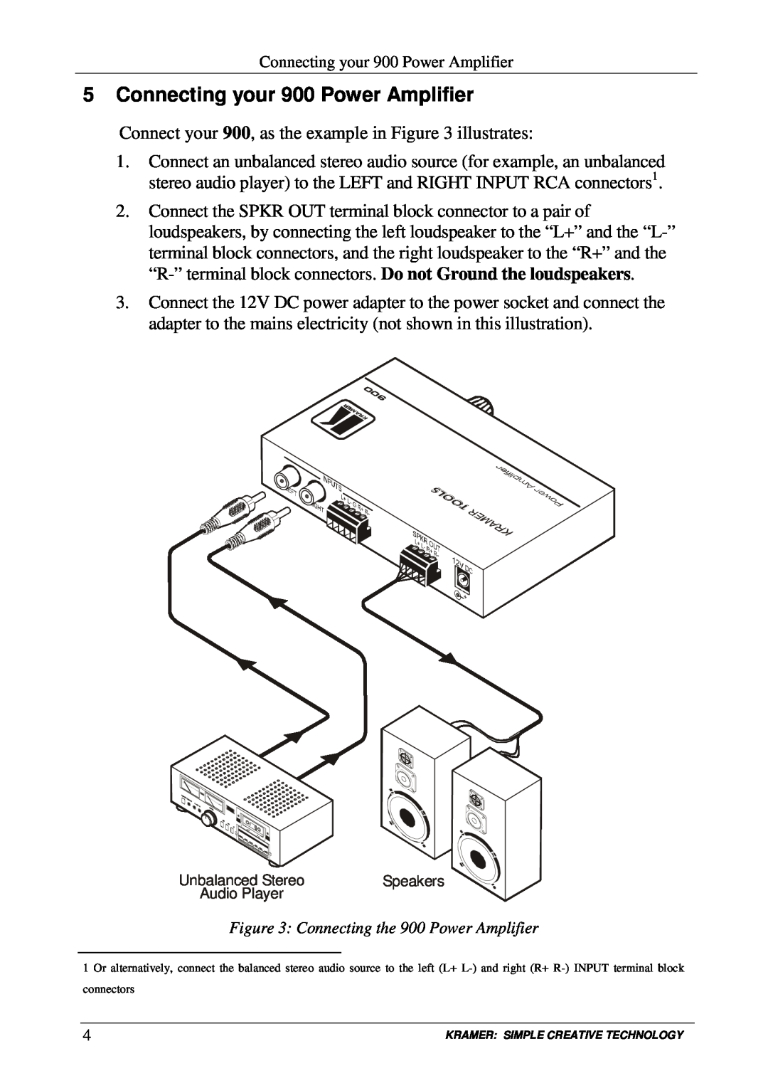 Kramer Electronics user manual Connecting your 900 Power Amplifier 