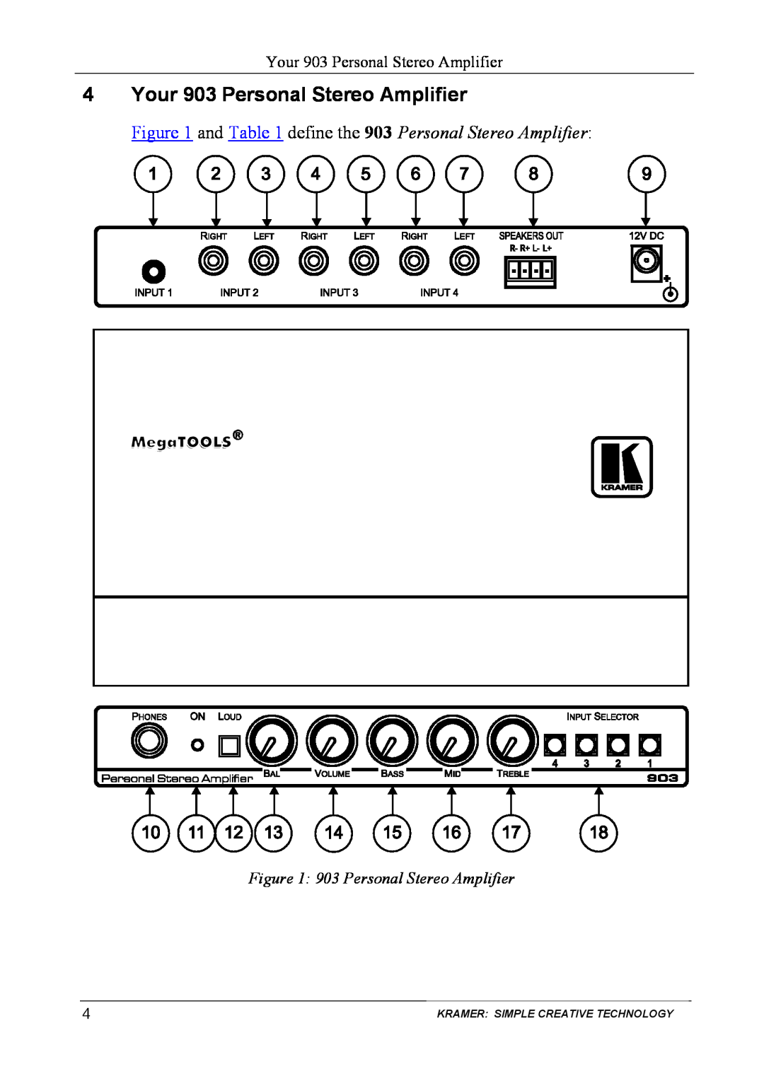 Kramer Electronics user manual 4Your 903 Personal Stereo Amplifier, Kramer Simple Creative Technology 