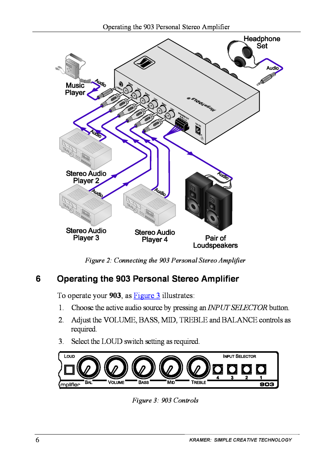 Kramer Electronics user manual 6Operating the 903 Personal Stereo Amplifier 