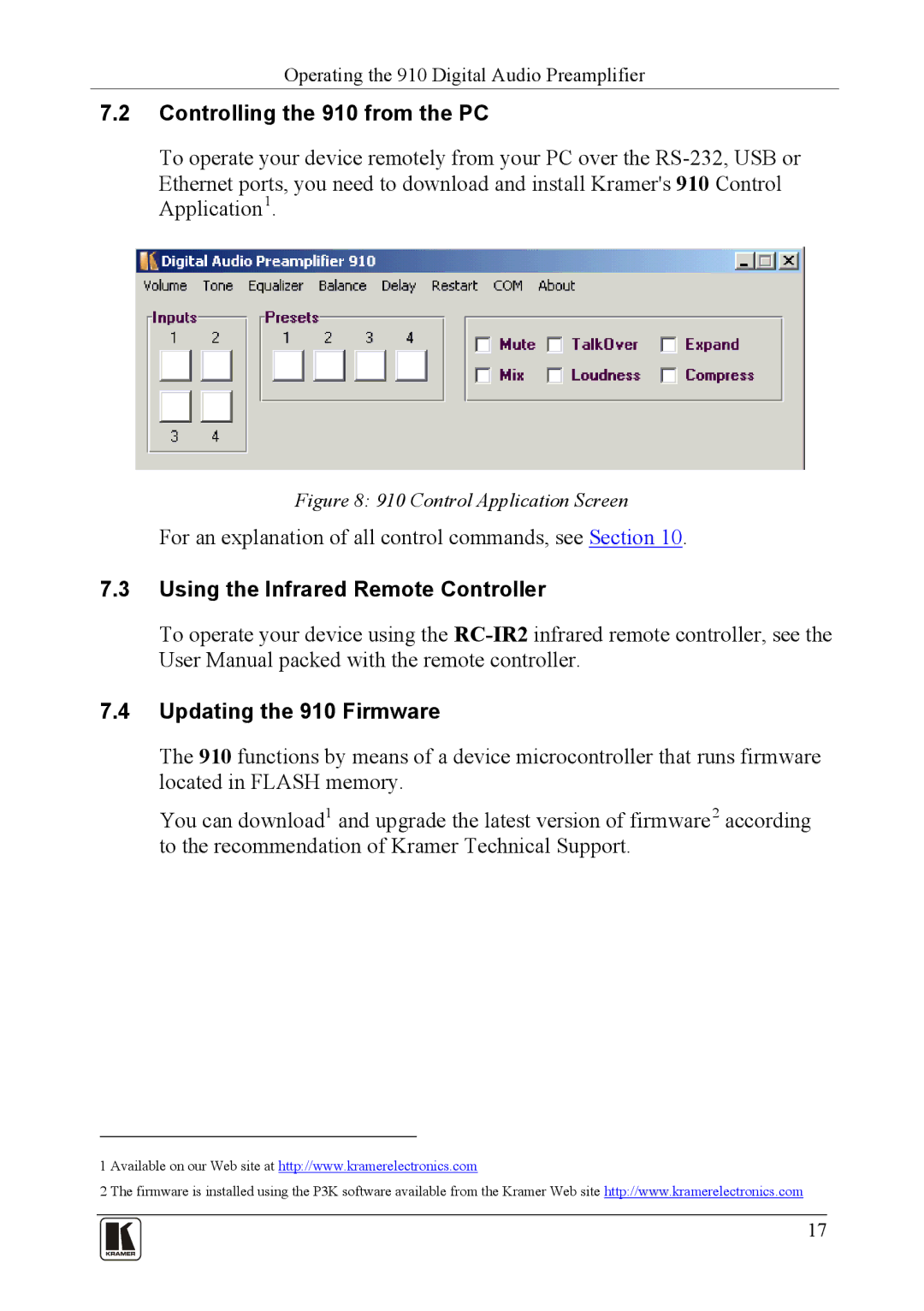 Kramer Electronics user manual Controlling the 910 from the PC, Control Application Screen 