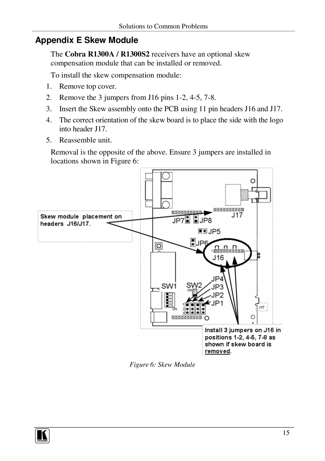 Kramer Electronics Cobra R1300A user manual Appendix E Skew Module 