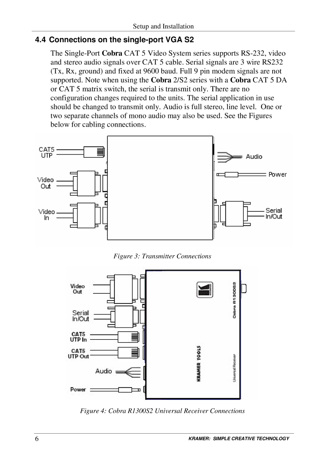 Kramer Electronics Cobra R1300A Connections on the single-port VGA S2, Cobra R1300S2 Universal Receiver Connections 