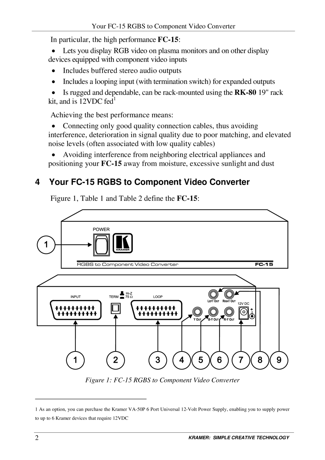 Kramer Electronics user manual Your FC-15 Rgbs to Component Video Converter, Define the FC-15 