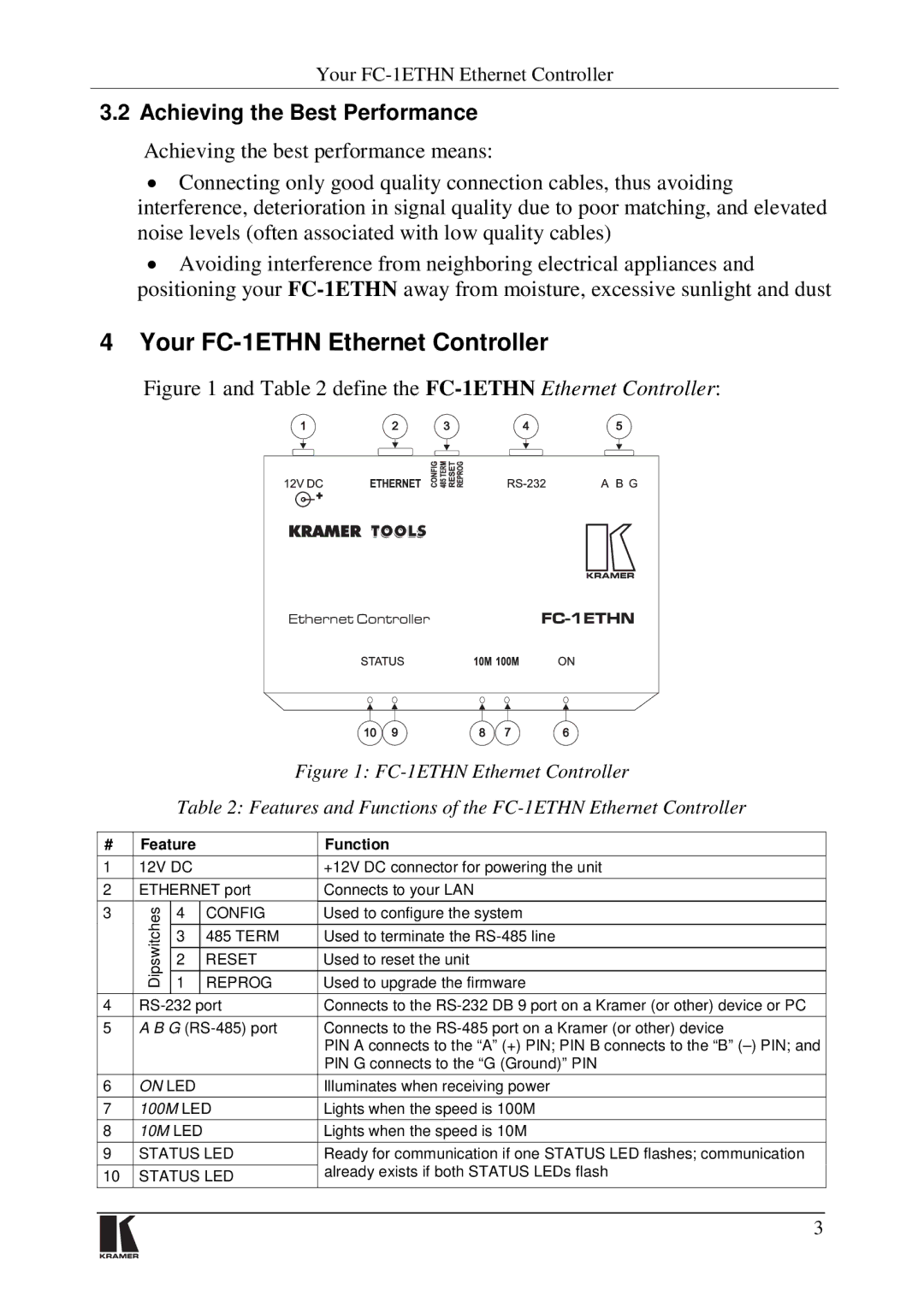 Kramer Electronics user manual Your FC-1ETHN Ethernet Controller, Achieving the Best Performance 