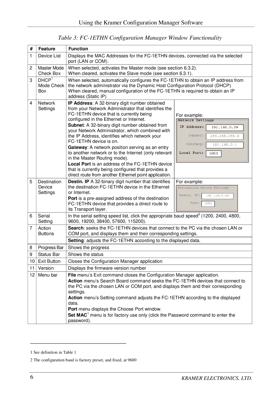 Kramer Electronics user manual FC-1ETHN Configuration Manager Window Functionality 