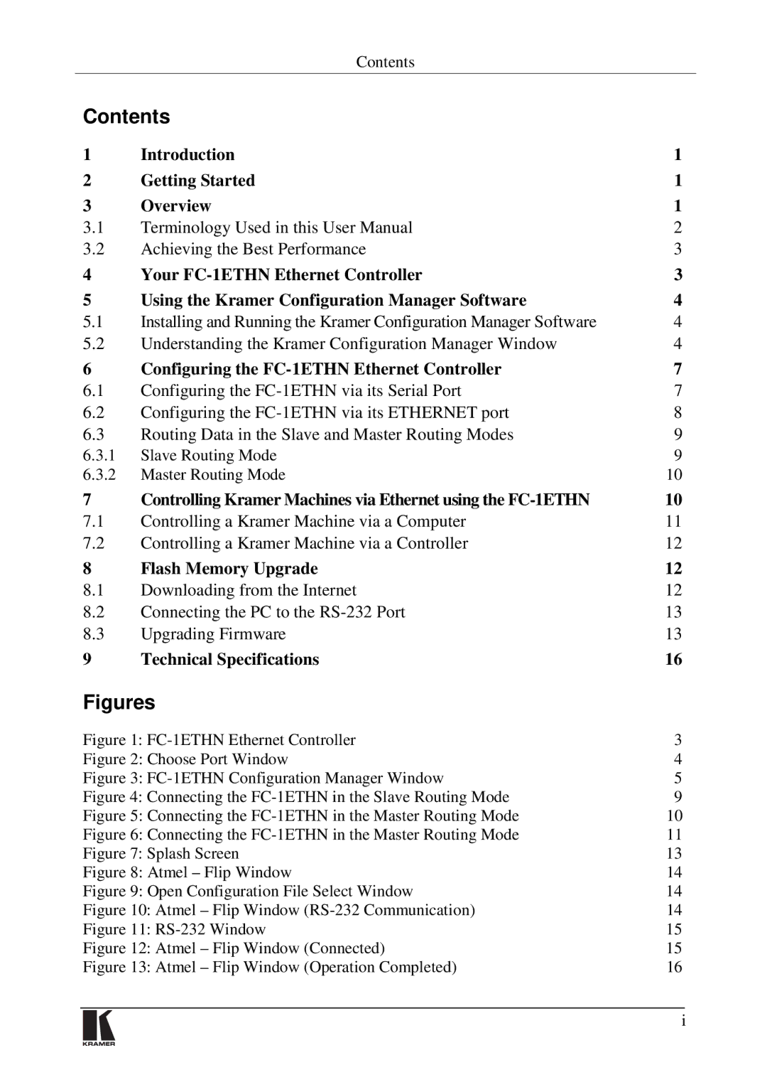 Kramer Electronics FC-1ETHN user manual Contents, Figures 