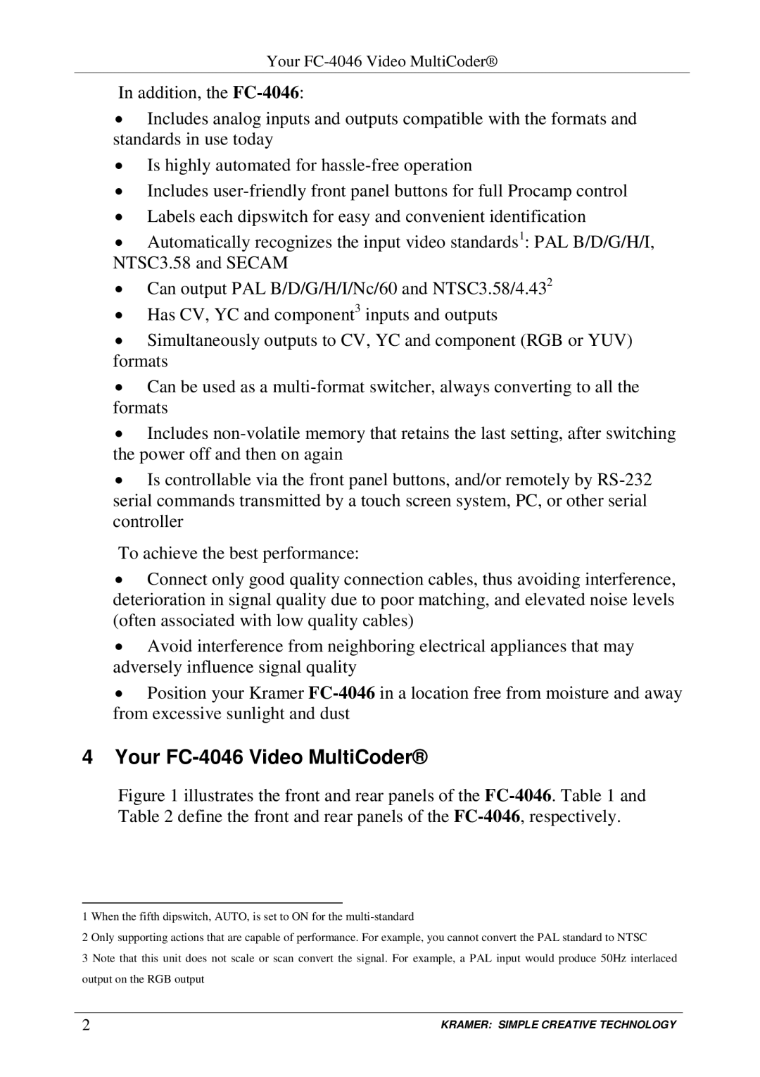 Kramer Electronics user manual Your FC-4046 Video MultiCoder 