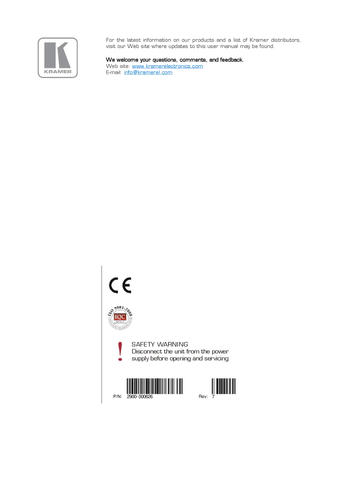 Kramer Electronics fc-46xI user manual Safety Warning 