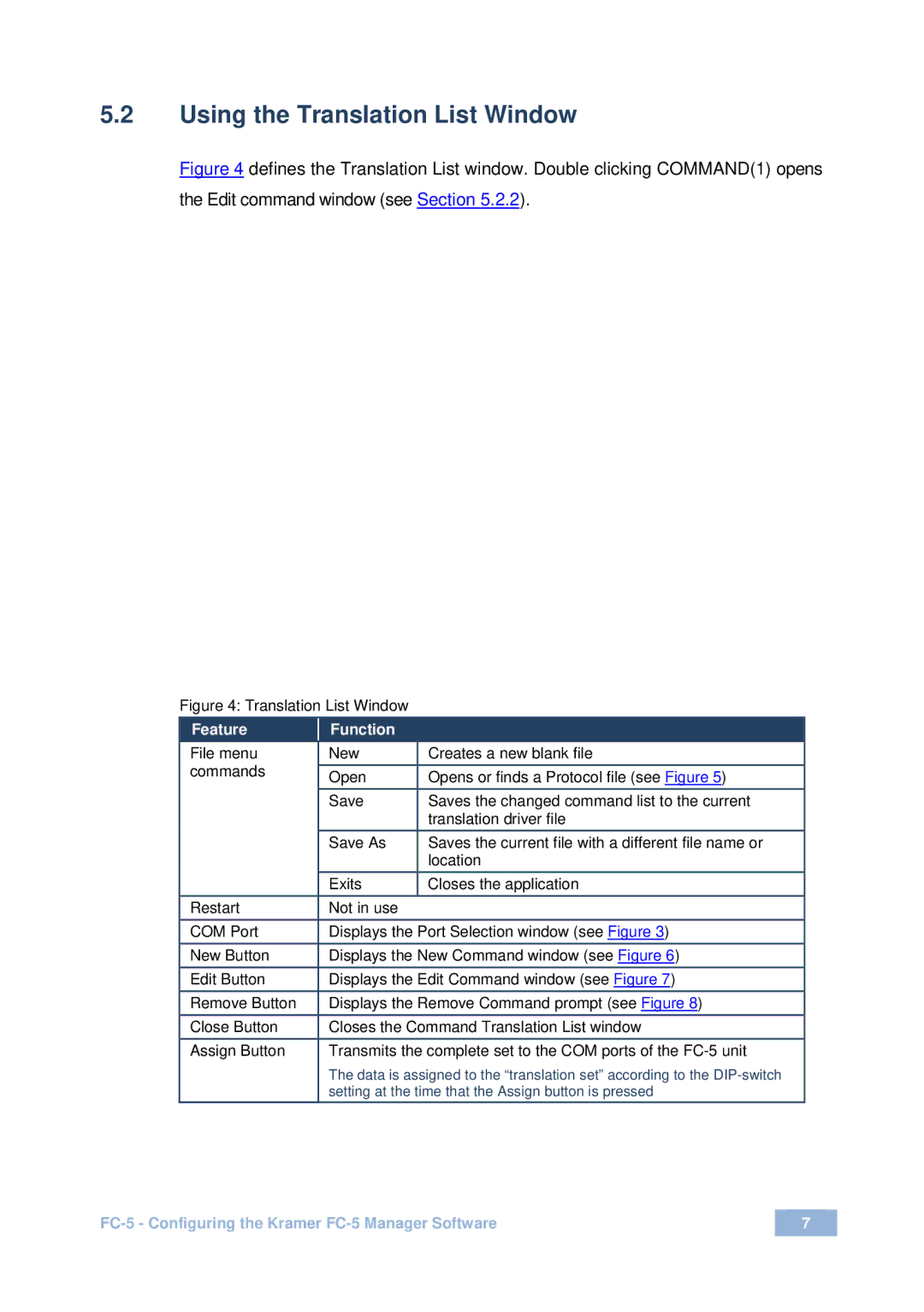 Kramer Electronics FC-5 user manual Using the Translation List Window 