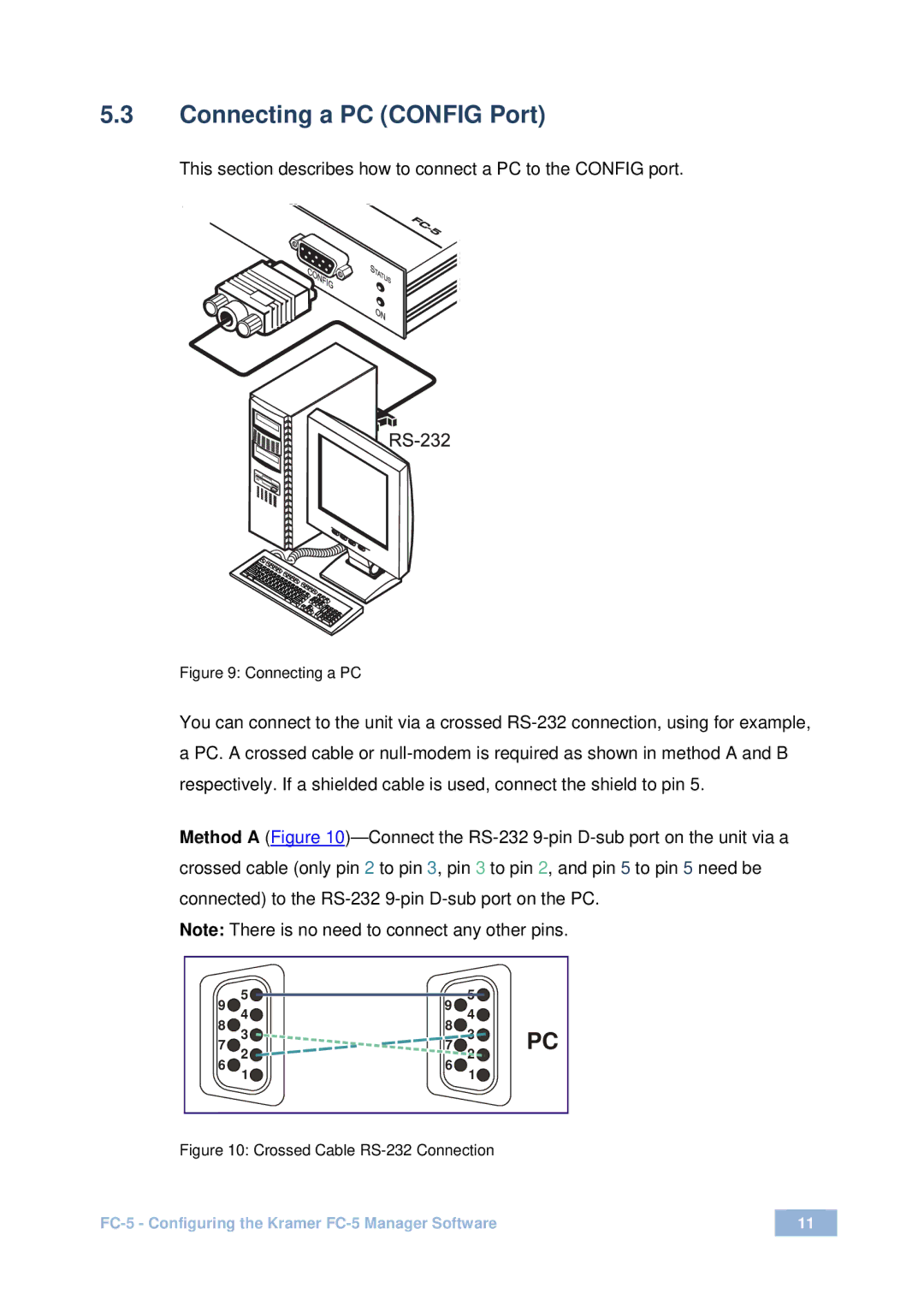 Kramer Electronics FC-5 user manual Connecting a PC Config Port 