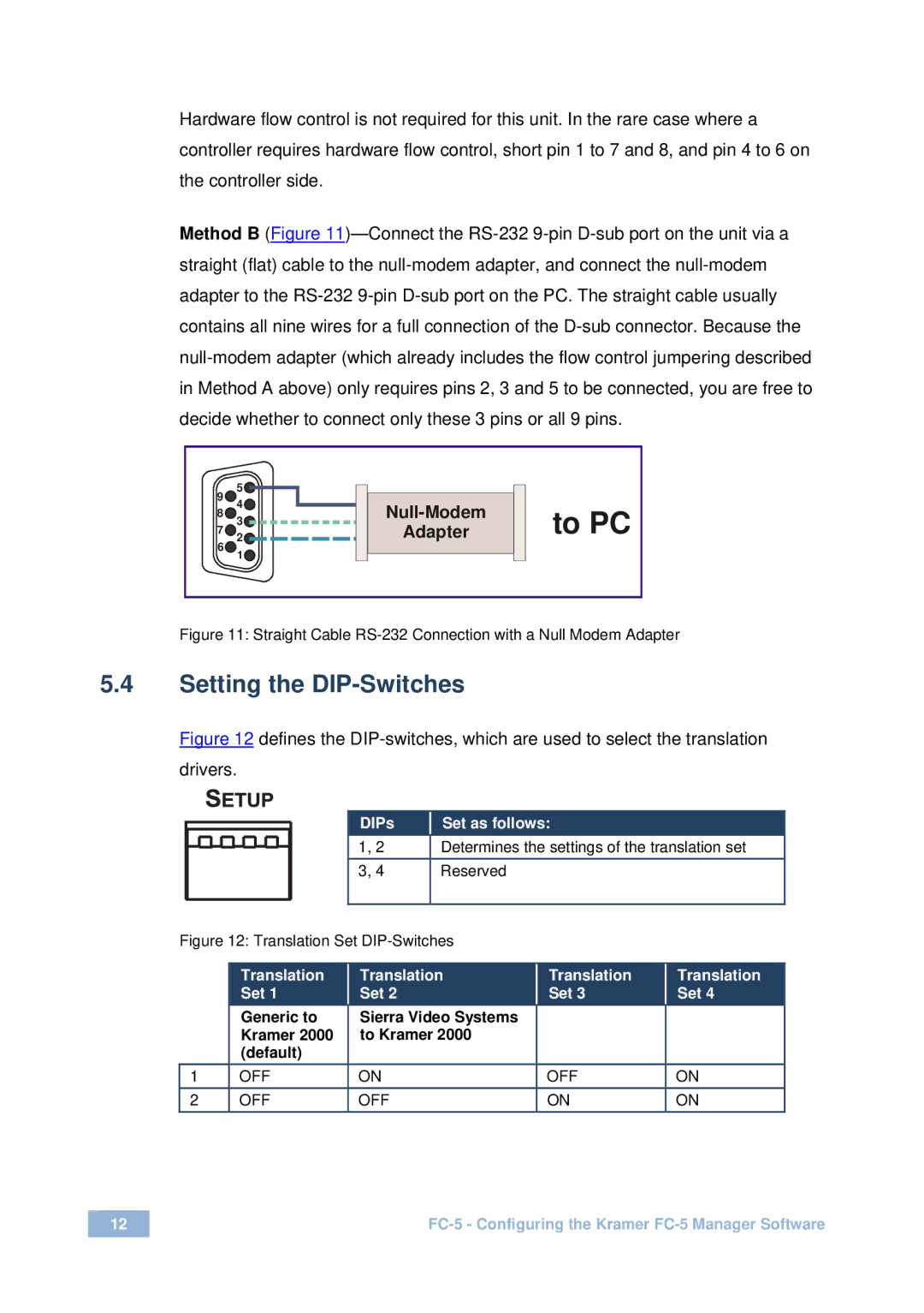 Kramer Electronics FC-5 user manual To PC, Setting the DIP-Switches 