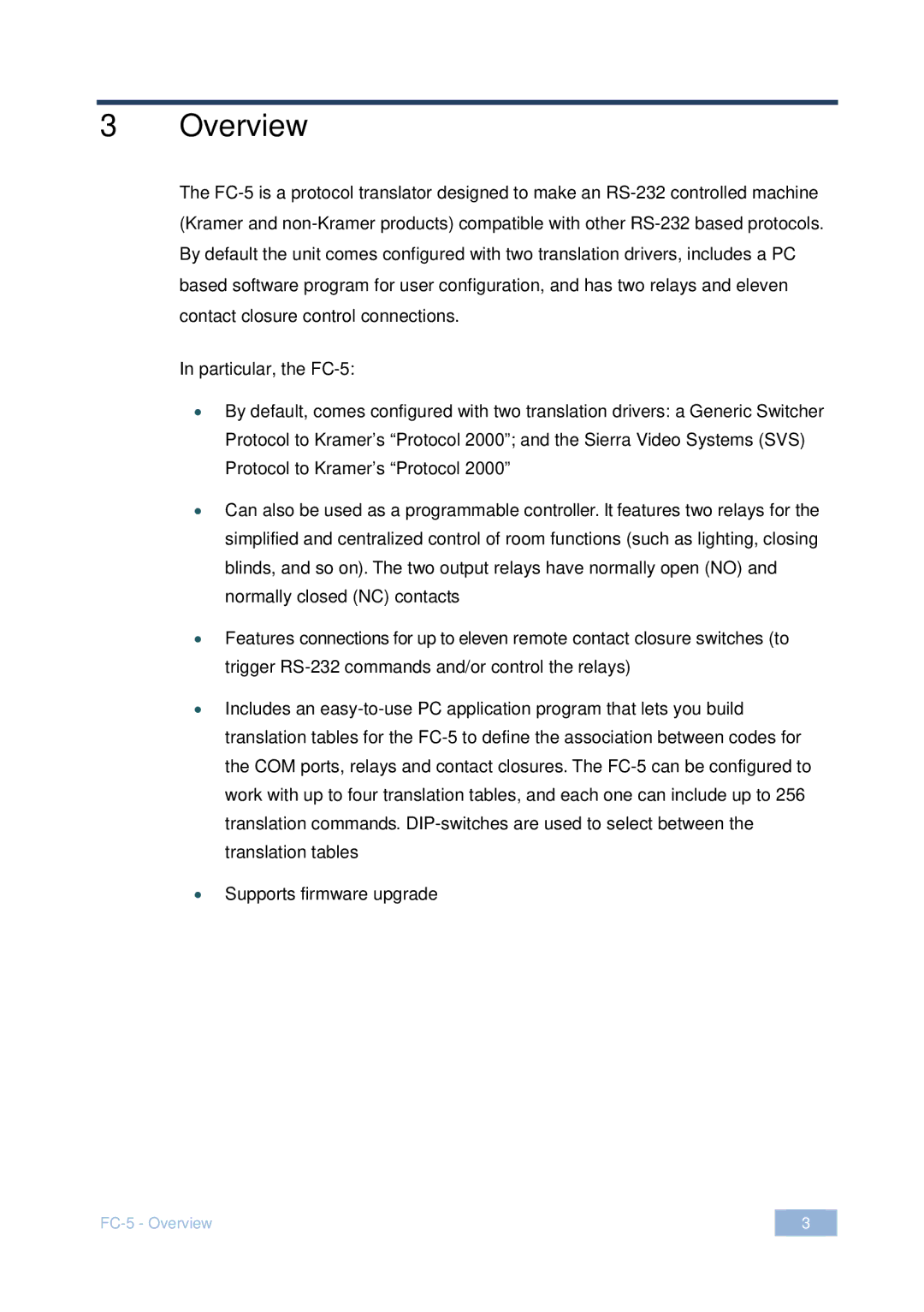 Kramer Electronics FC-5 user manual Overview 